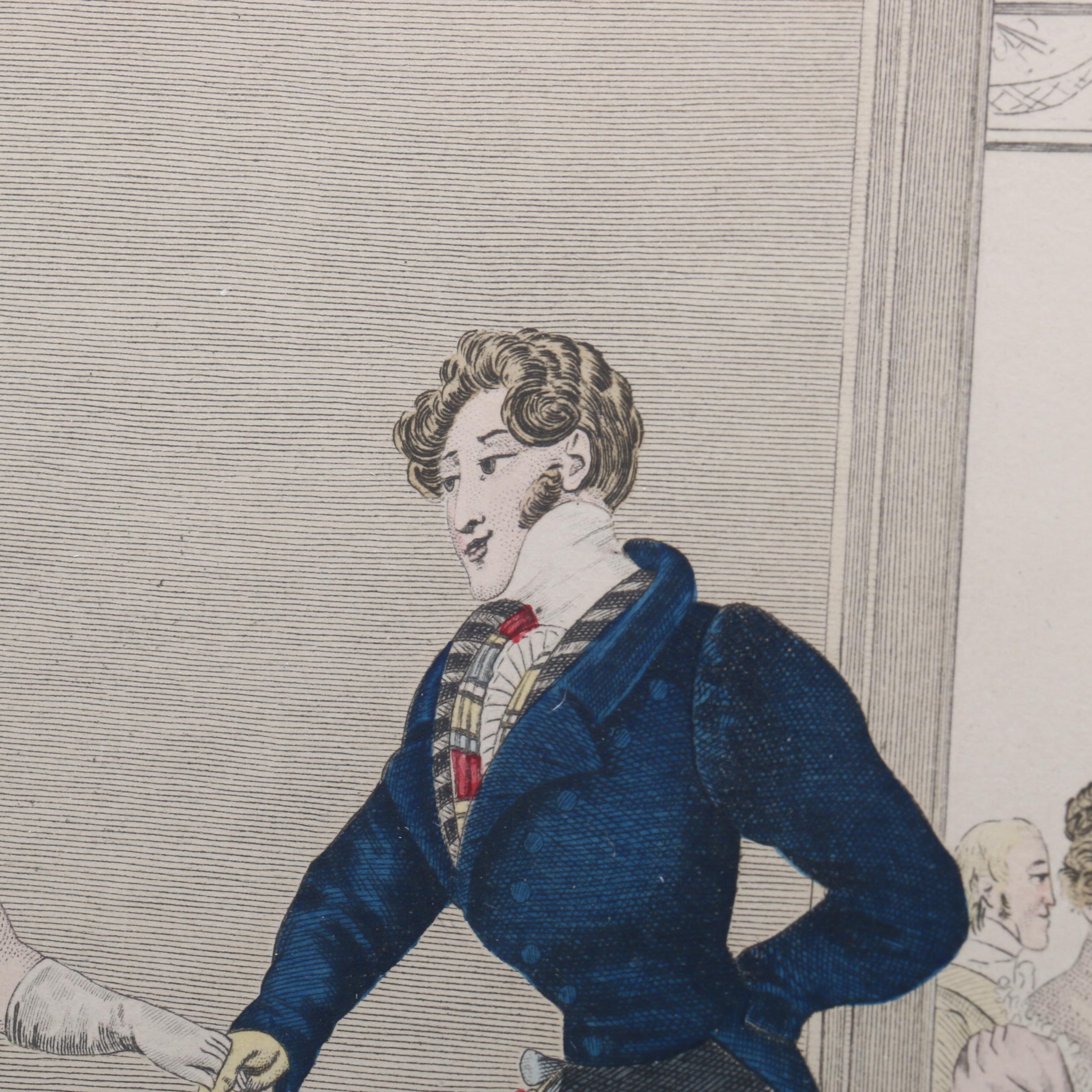 Hand Colored Intaglio Print "Le Bon Genre, No. 111 Mademoiselle Busc et Monsieu"