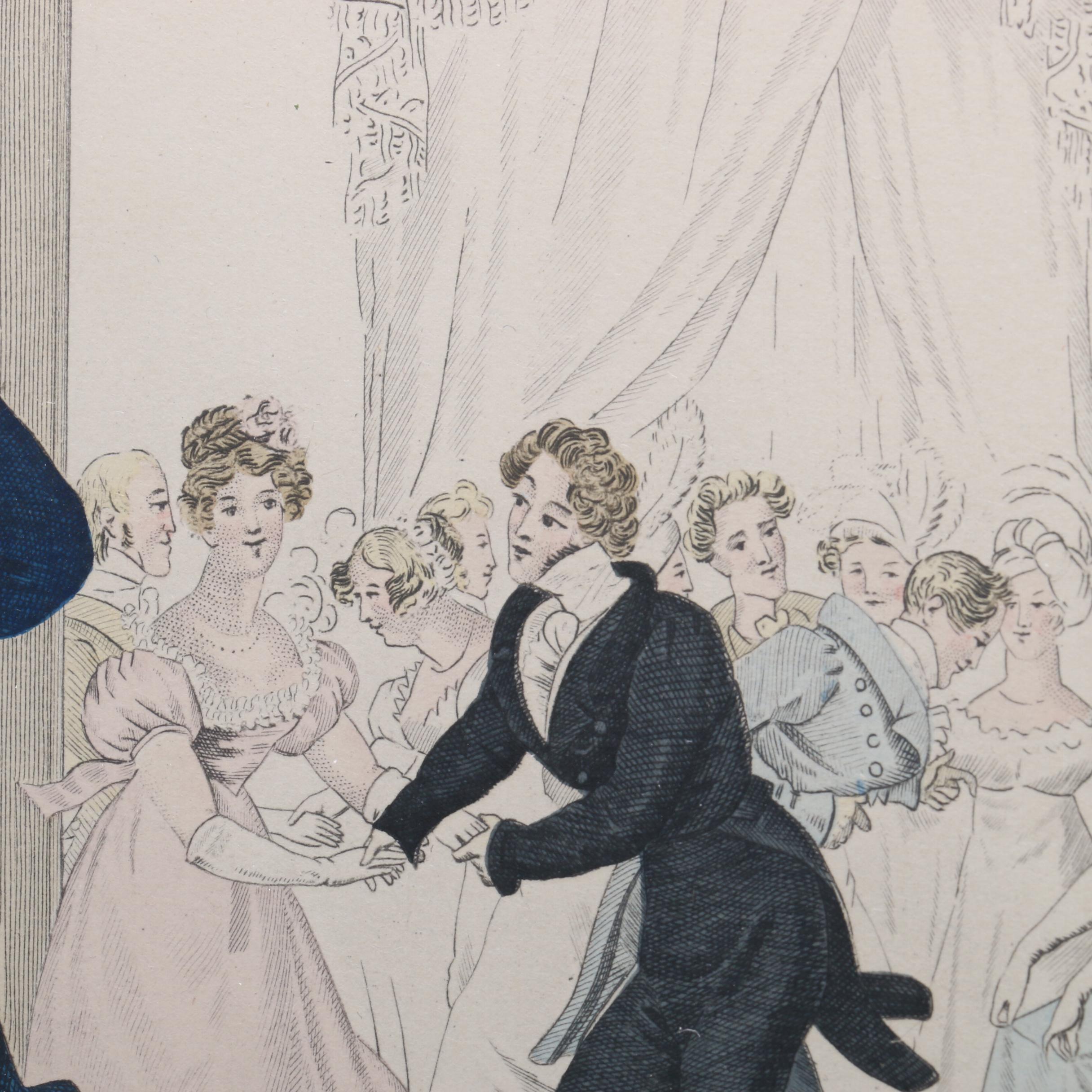 Hand Colored Intaglio Print "Le Bon Genre, No. 111 Mademoiselle Busc et Monsieu"