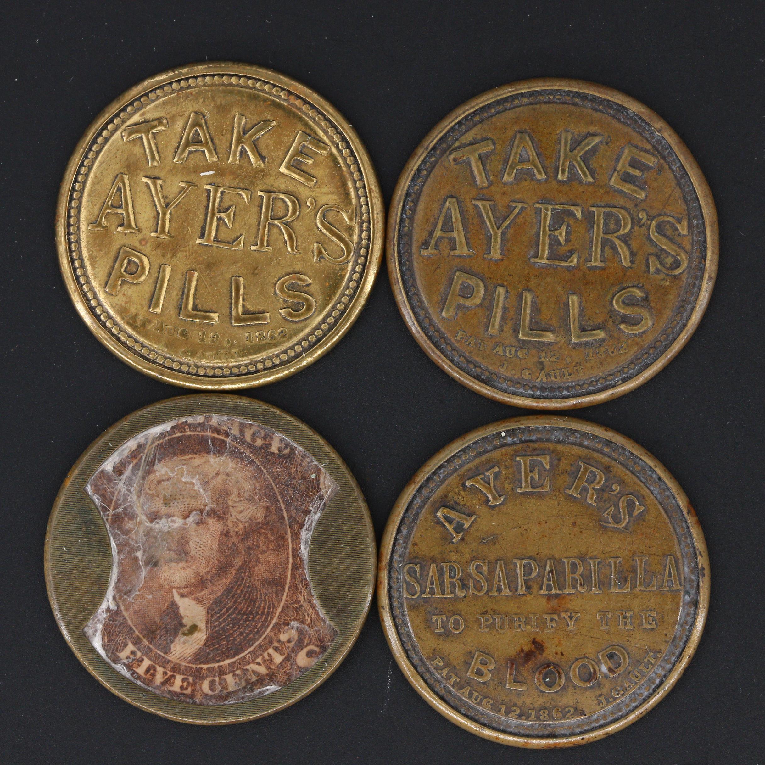 Group of Eight Civil War Era Encased Postage Stamp Tokens