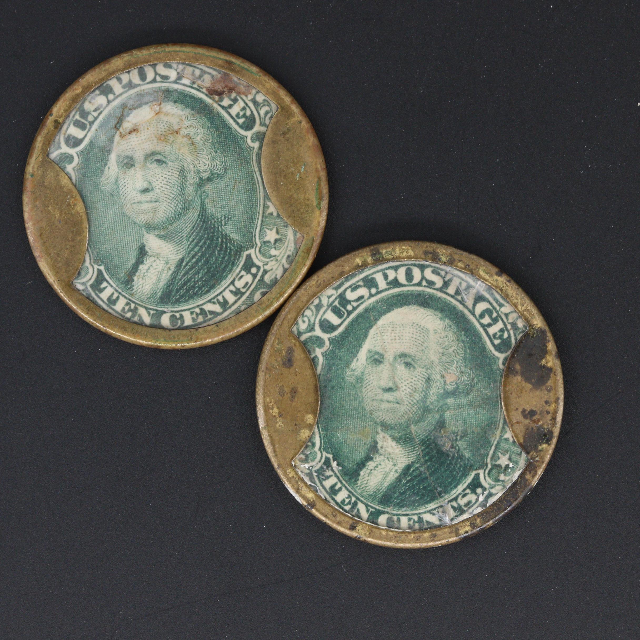 Group of Eight Civil War Era Encased Postage Stamp Tokens