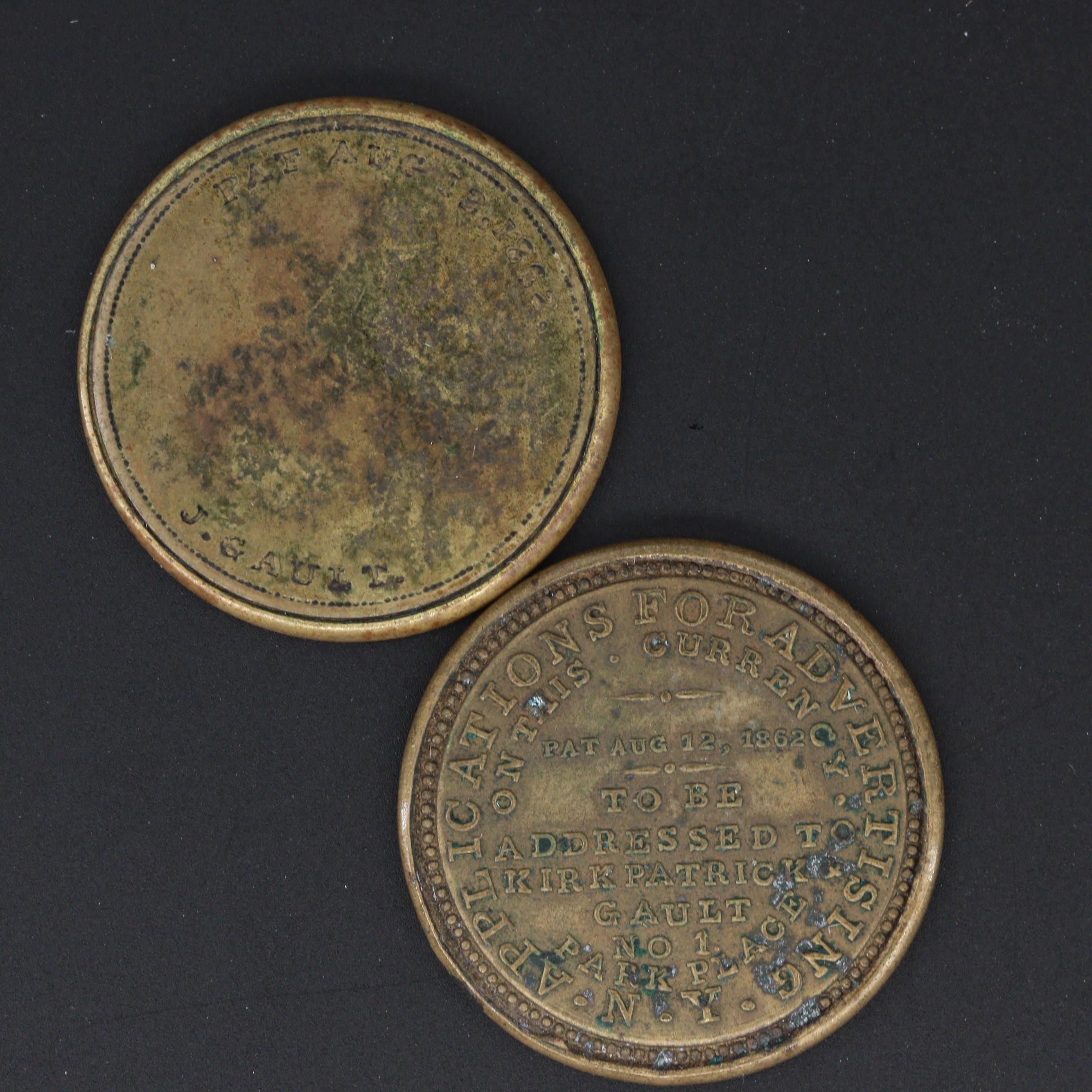 Group of Eight Civil War Era Encased Postage Stamp Tokens