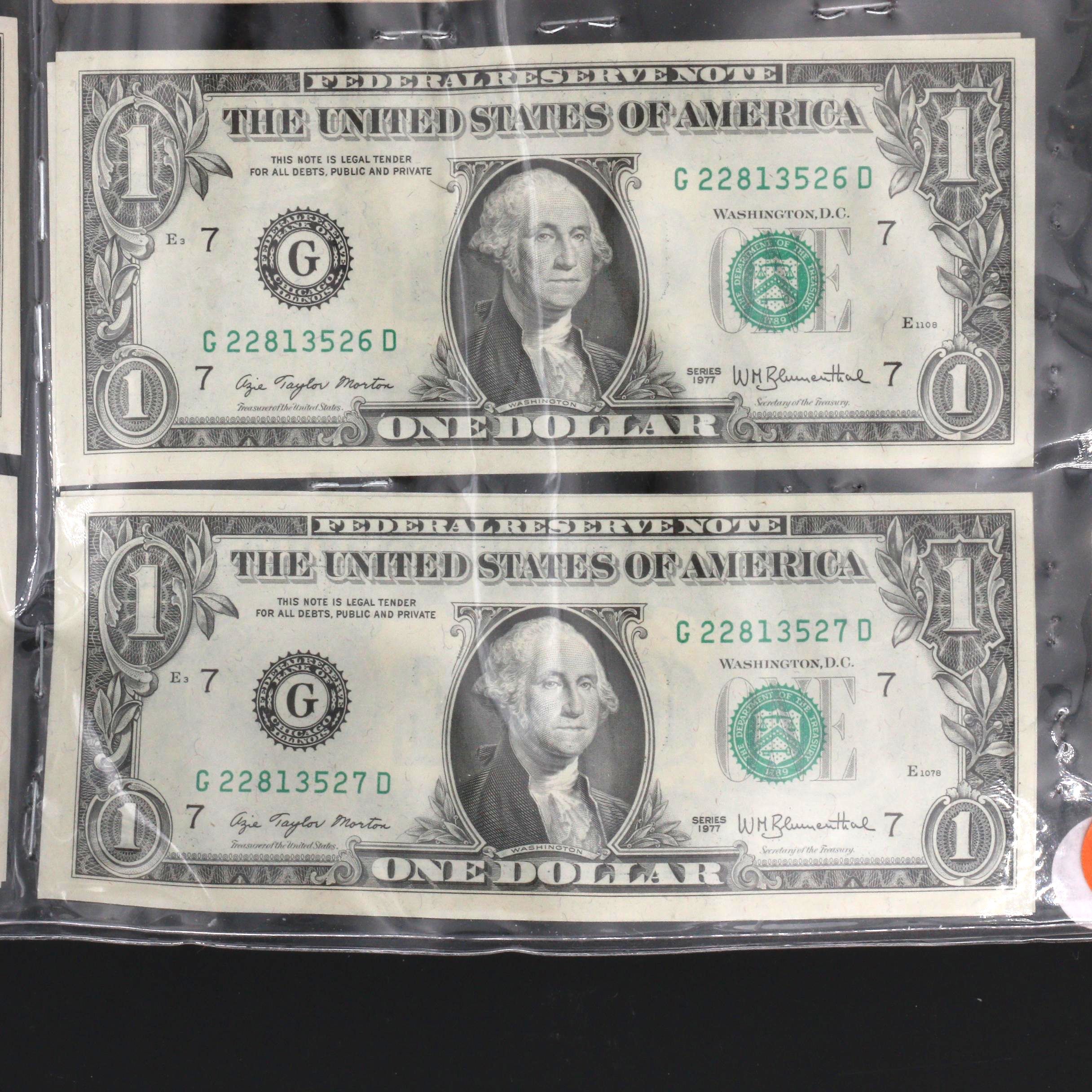 Group of 13 U.S. $1 Federal Reserve Notes Included Consecutive Serial Numbers