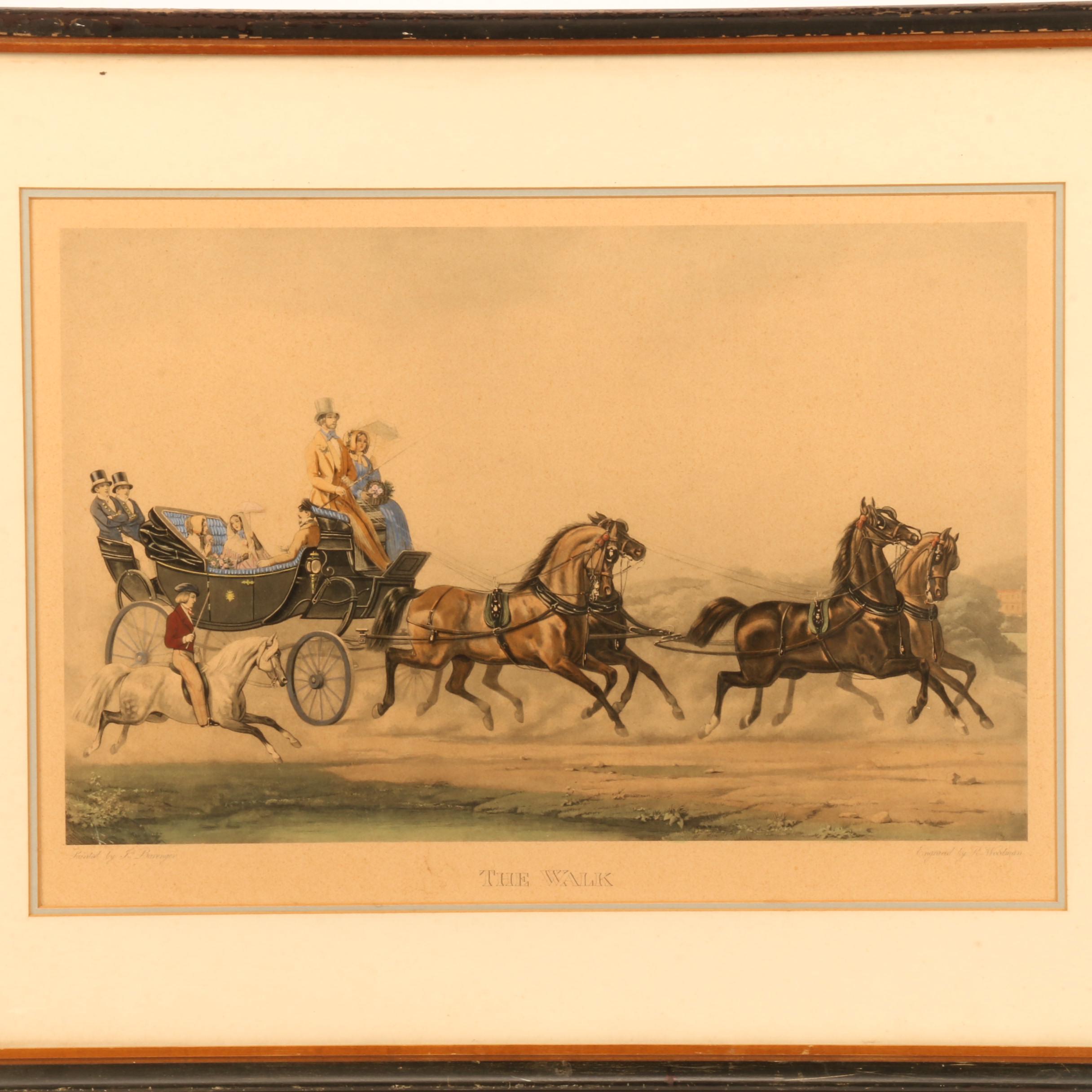 Richard Woodman Hand-colored Lithograph after James Barenger "The Walk"