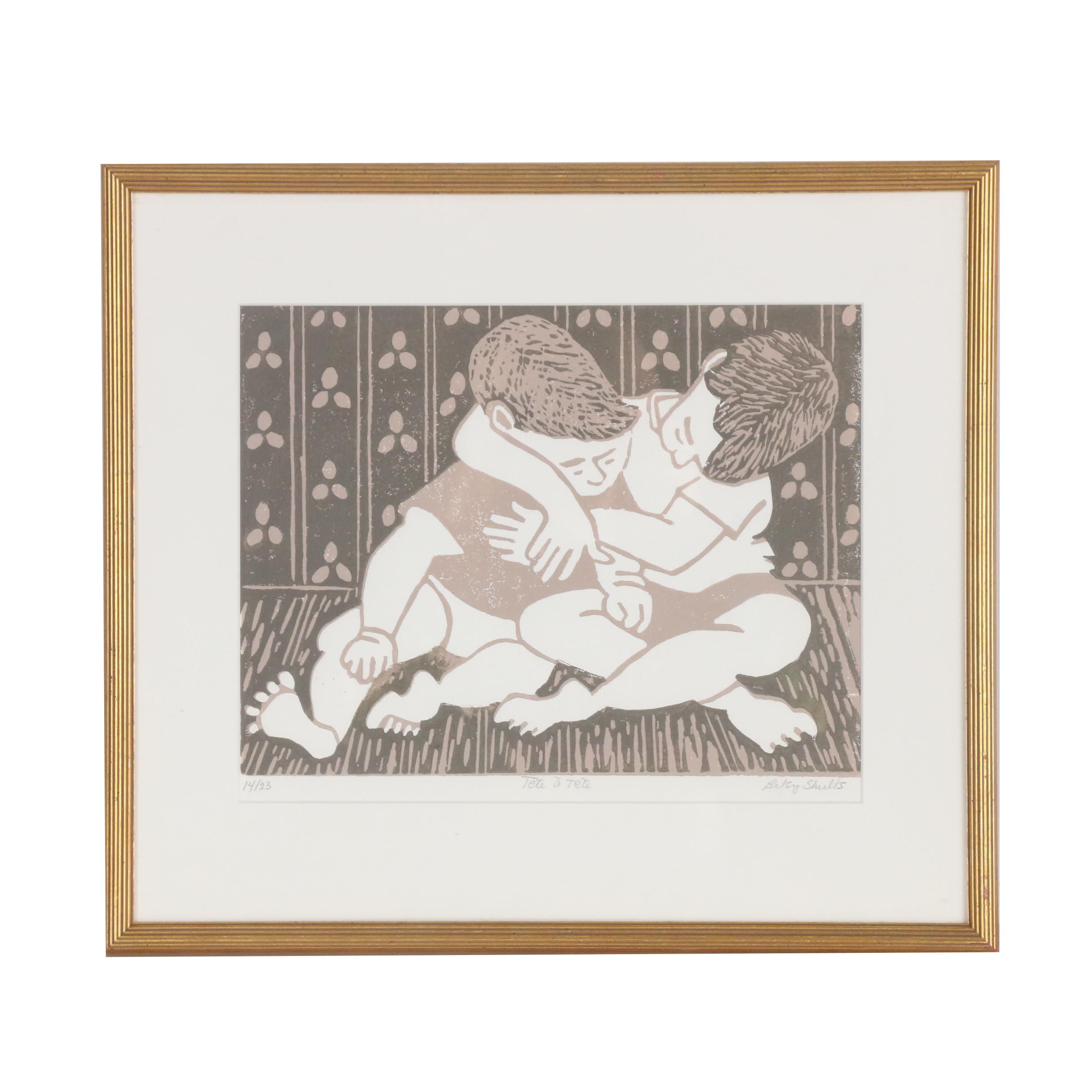 Betsy Shults Woodblock "Tête-à-Tête"