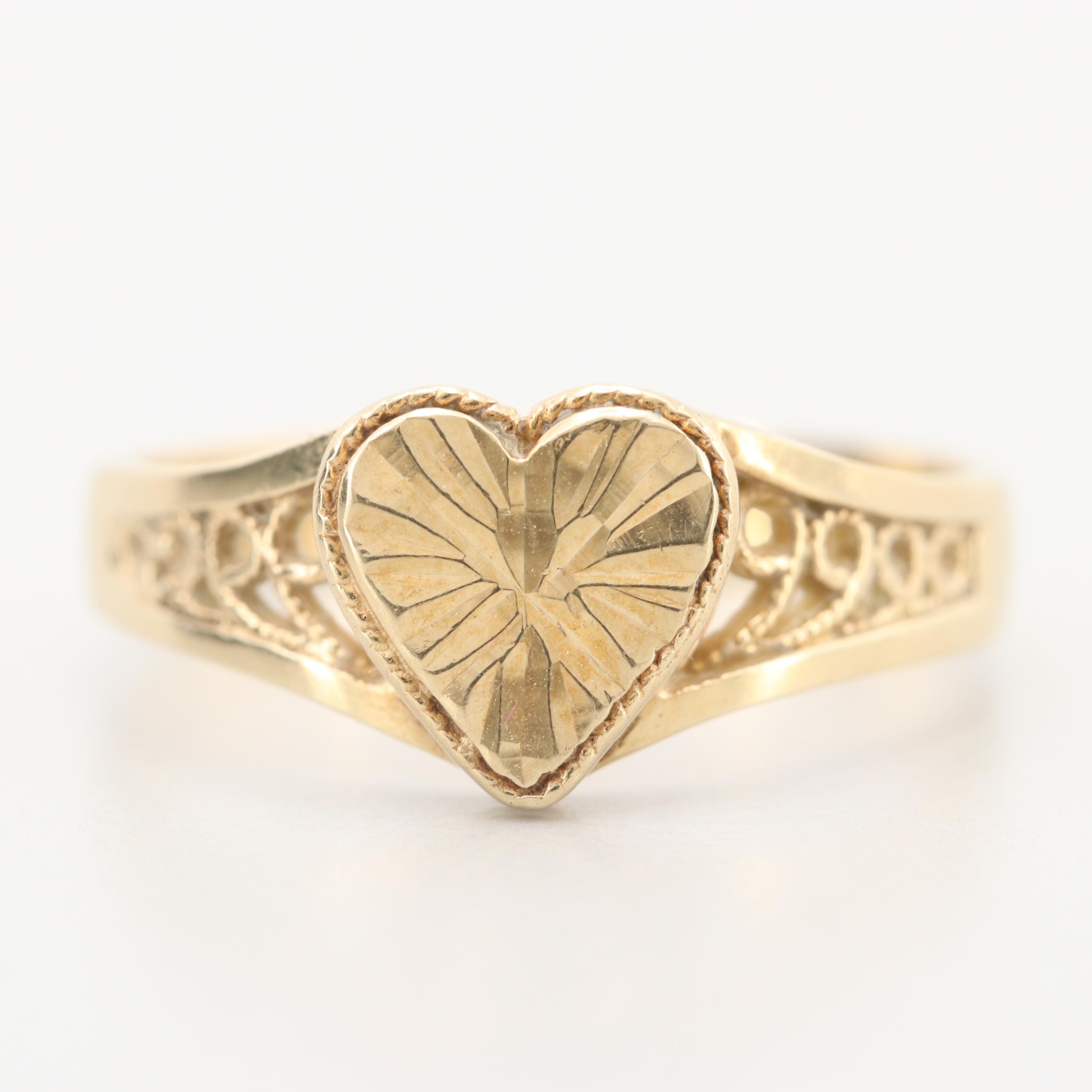 14K Yellow Gold Heart Ring