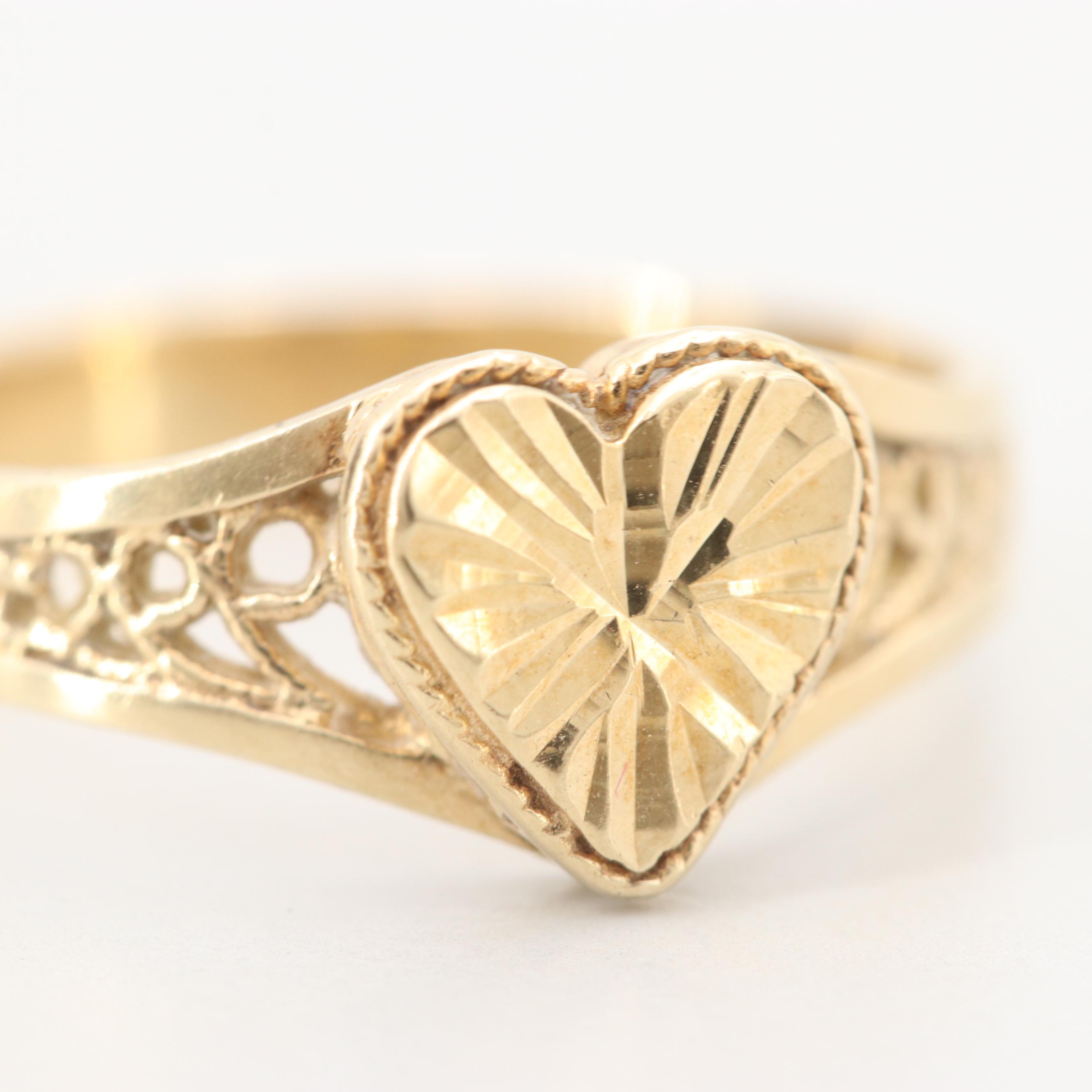 14K Yellow Gold Heart Ring