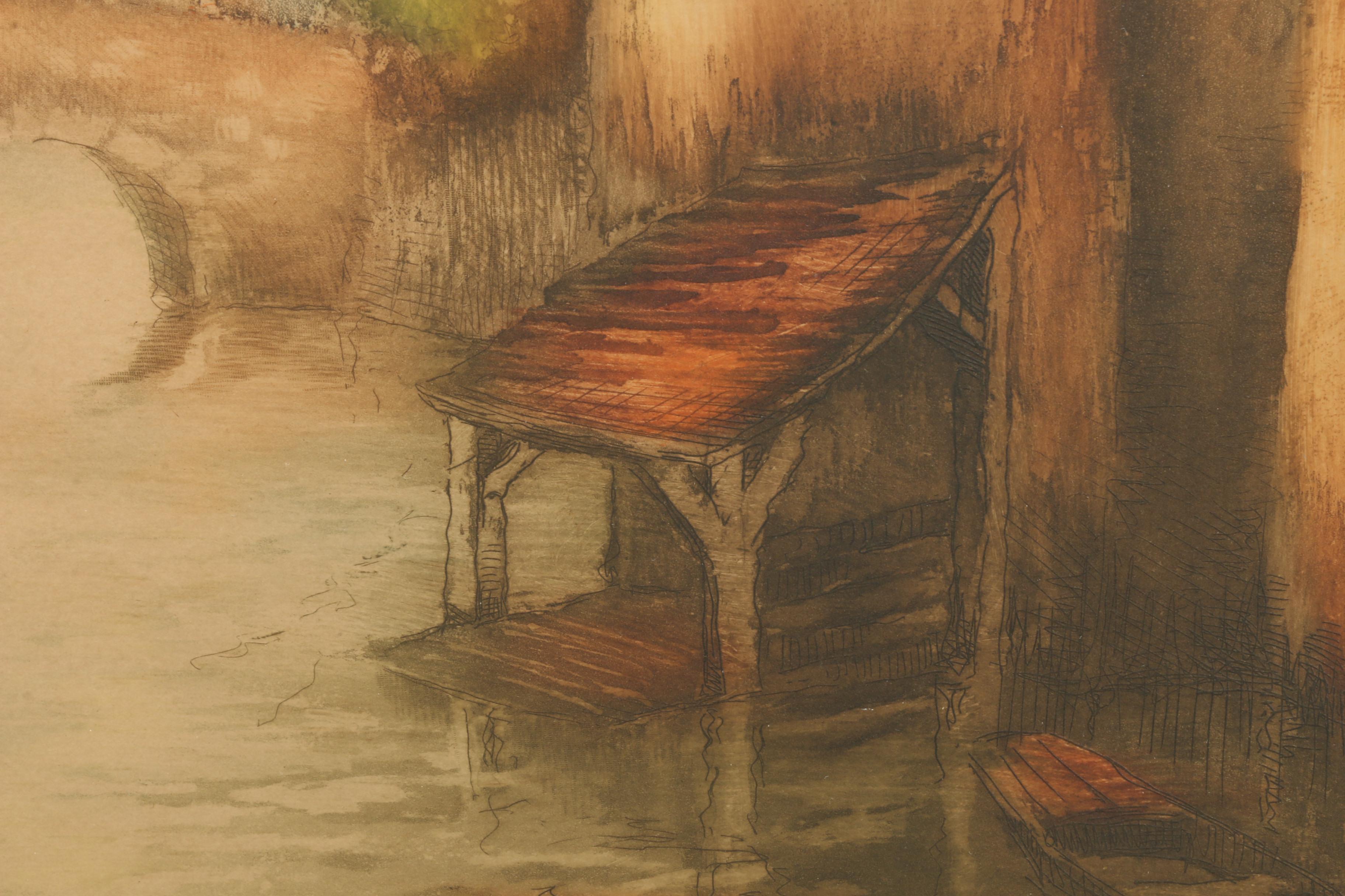 Etching with Aquatint of Canal Scene