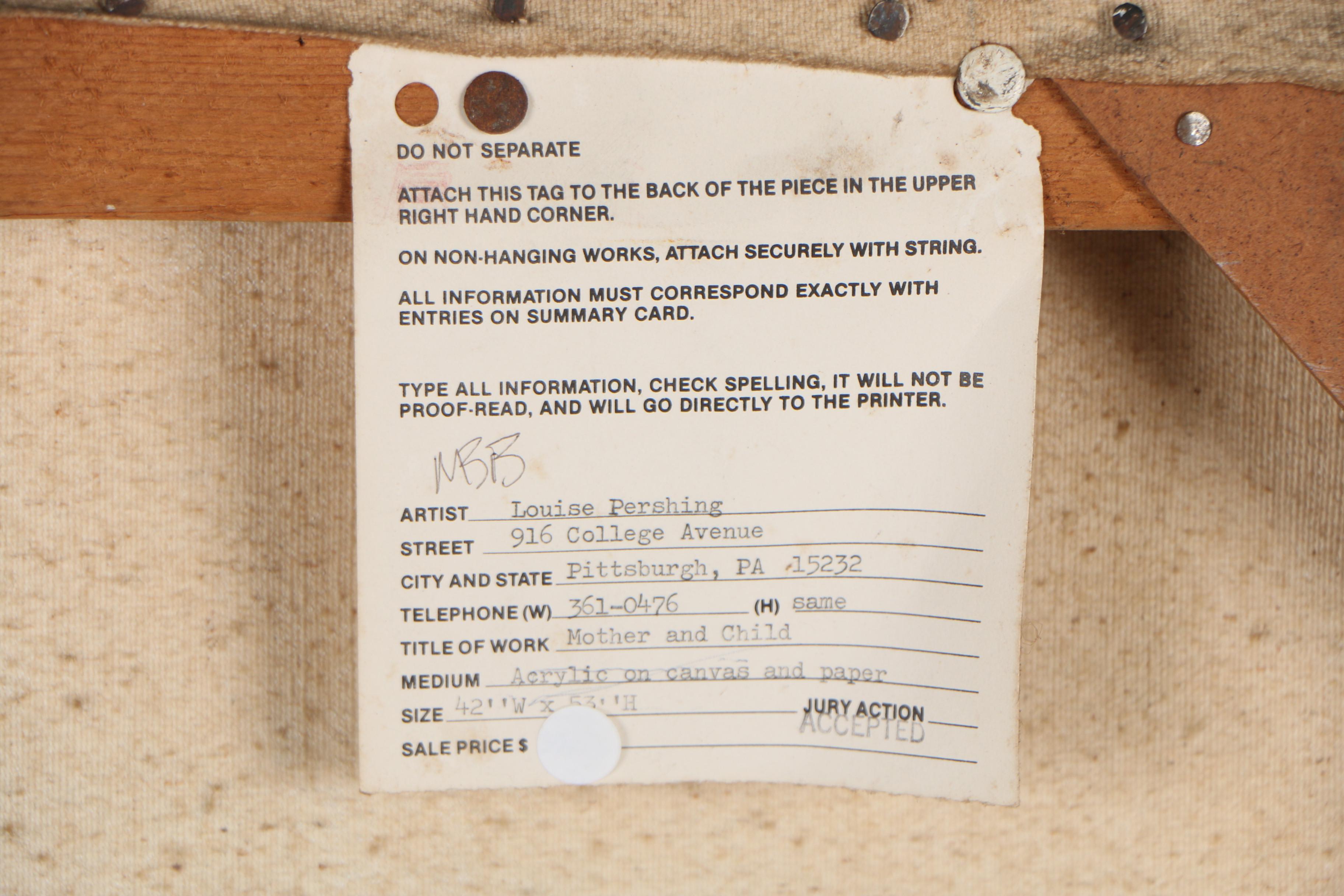 Louise Pershing Acrylic and Paper on Canvas "Mother and Child"