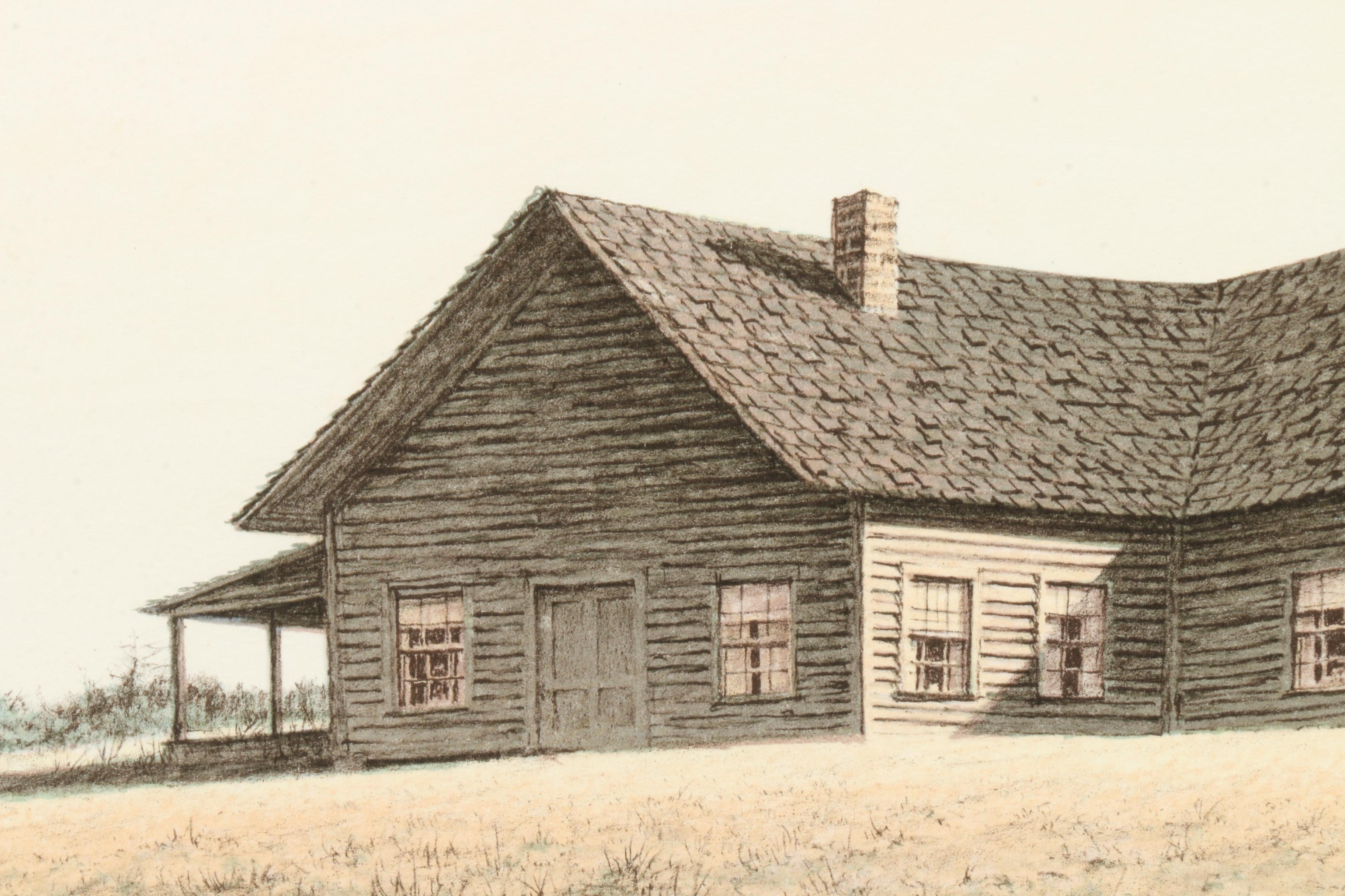 Butler Brown 1977 Color Lithograph "The Old Georgia Farmhouse"