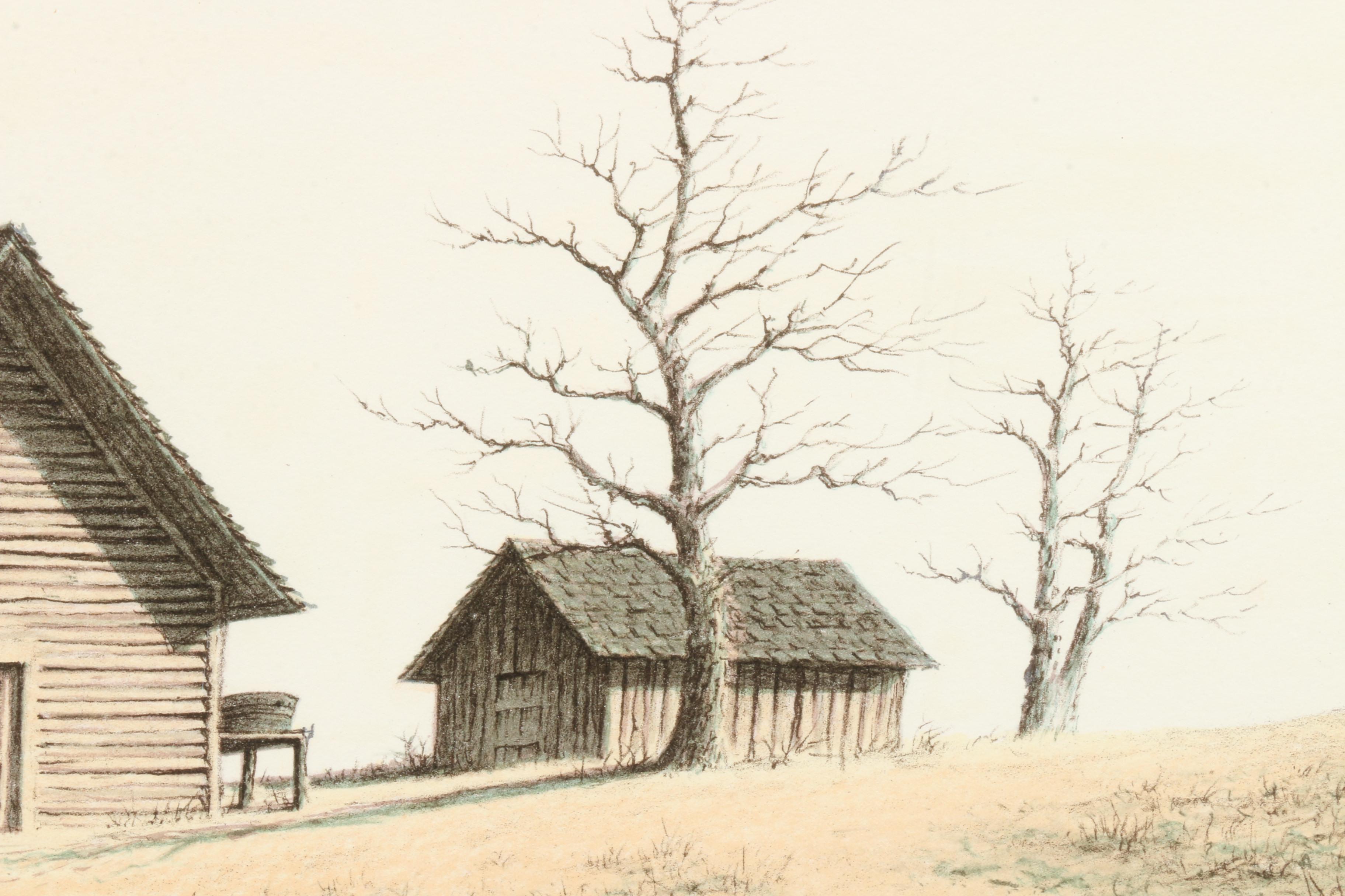 Butler Brown 1977 Color Lithograph "The Old Georgia Farmhouse"