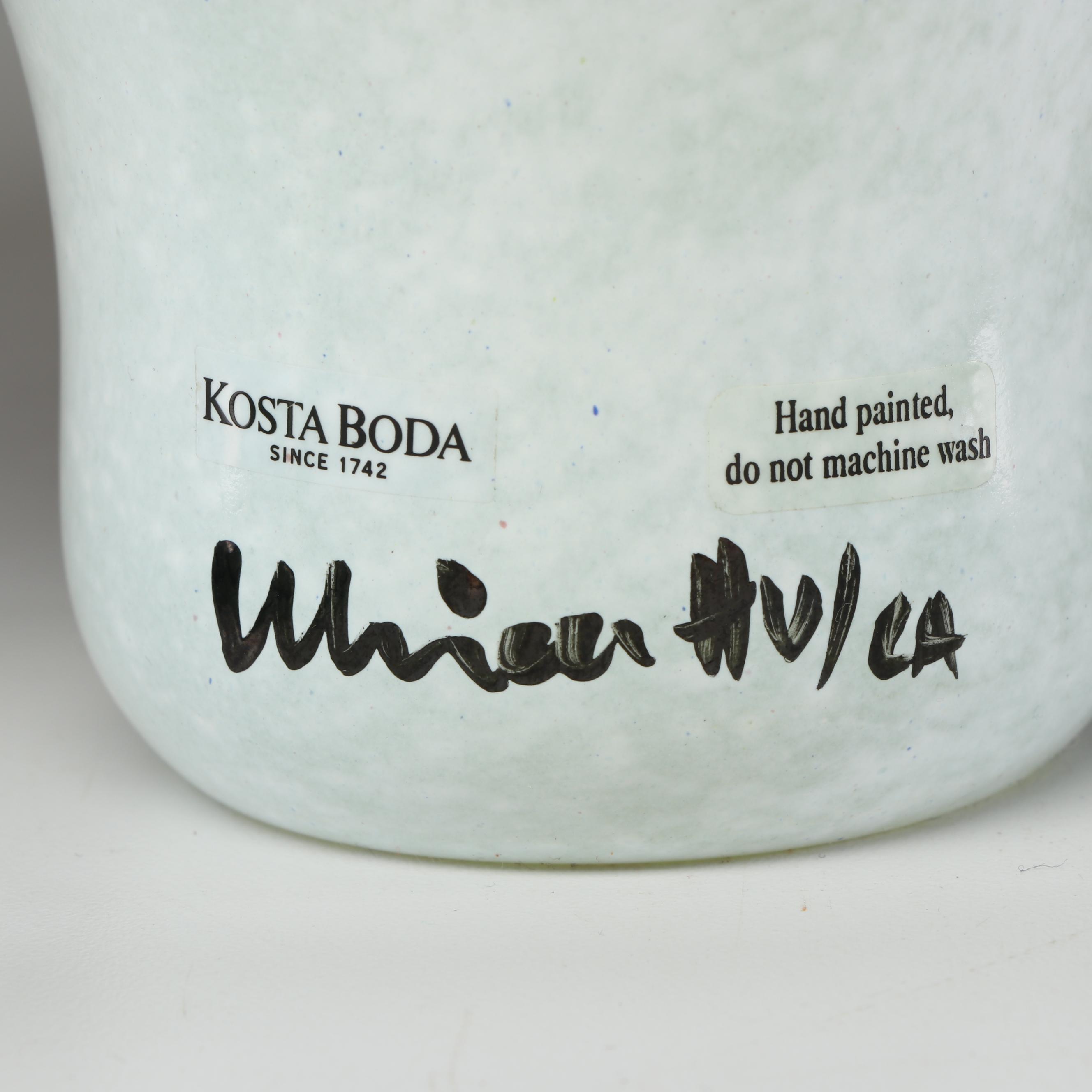 Kosta Boda Hand-Painted Glass Cat Vase and Stemware by Ulrica Hulge