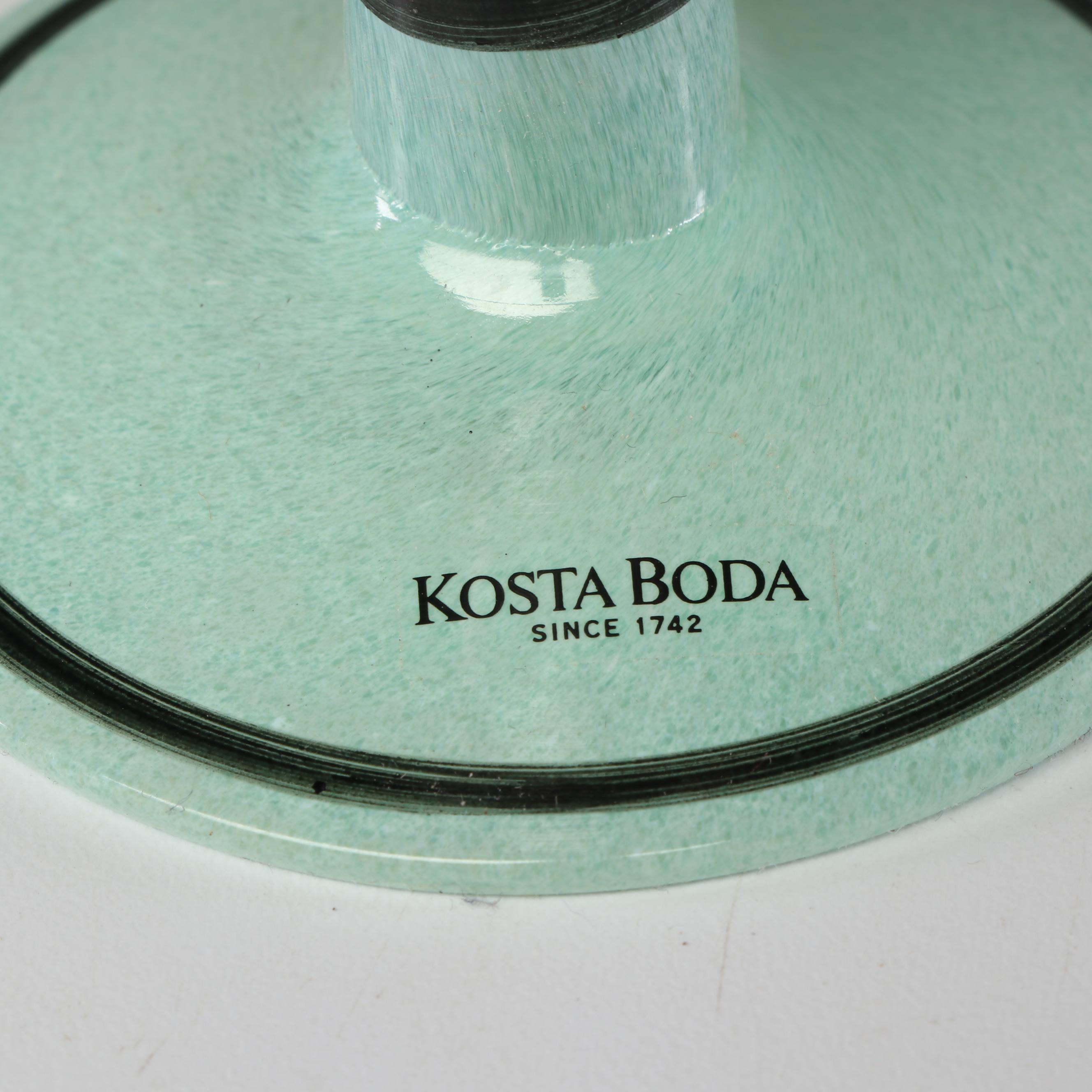 Kosta Boda Hand-Painted Glass Cat Vase and Stemware by Ulrica Hulge