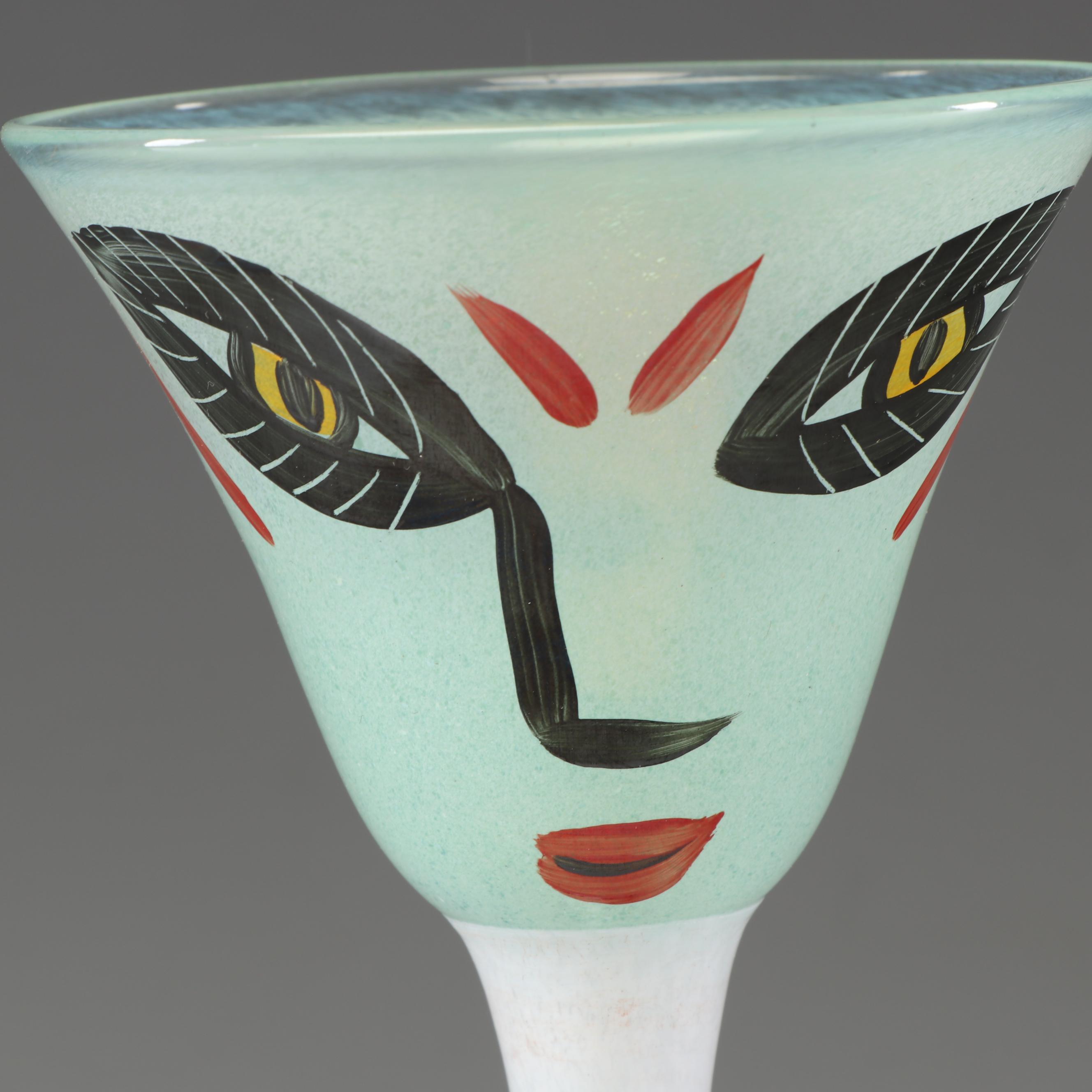 Kosta Boda Hand-Painted Glass Cat Vase and Stemware by Ulrica Hulge