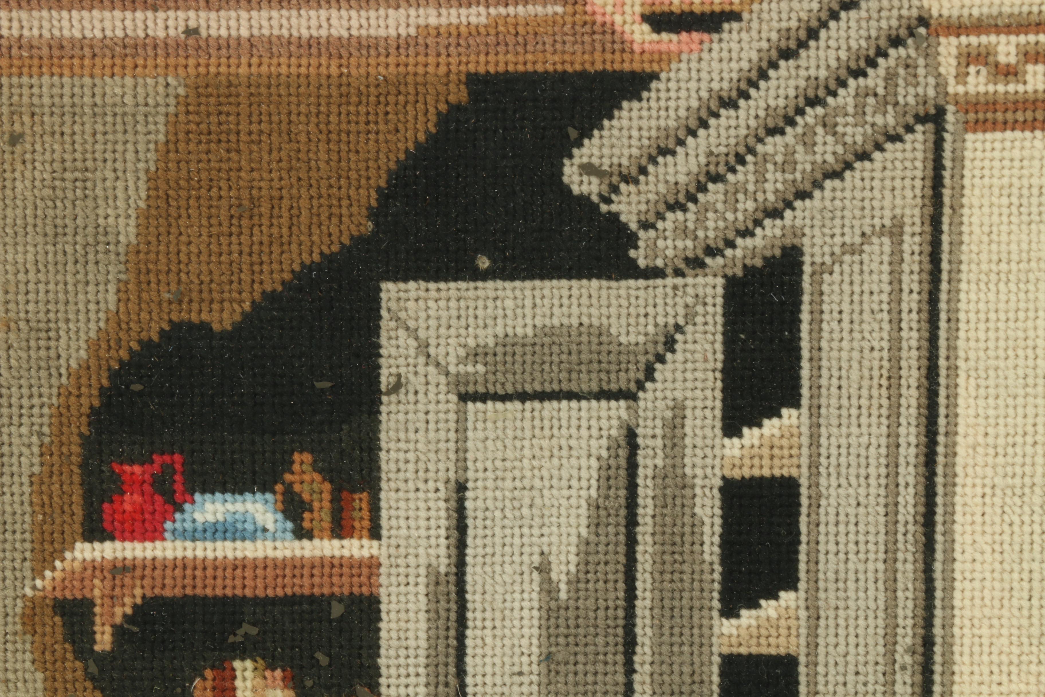 Needlepoint Genre Scene of Man with Dog