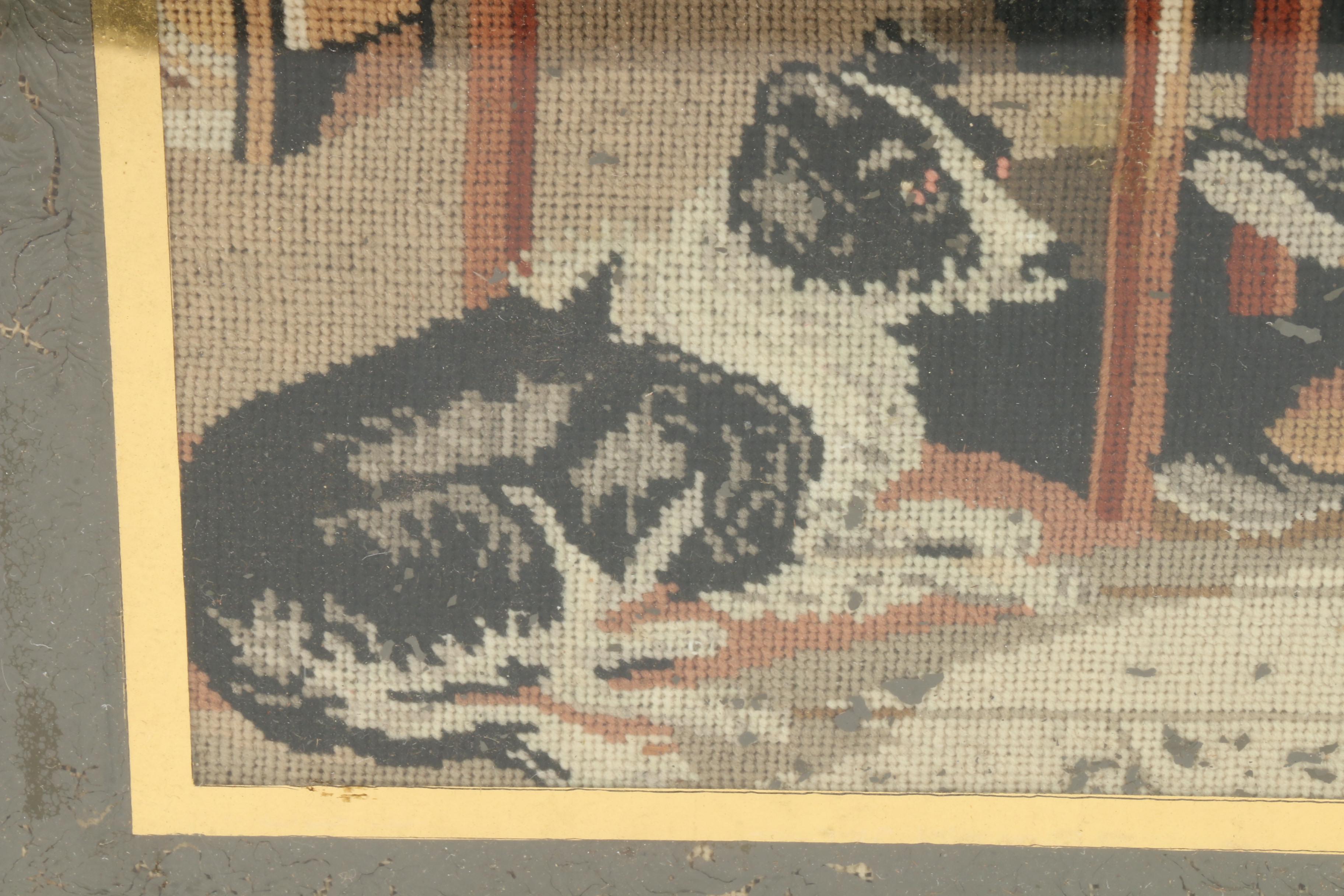 Needlepoint Genre Scene of Man with Dog