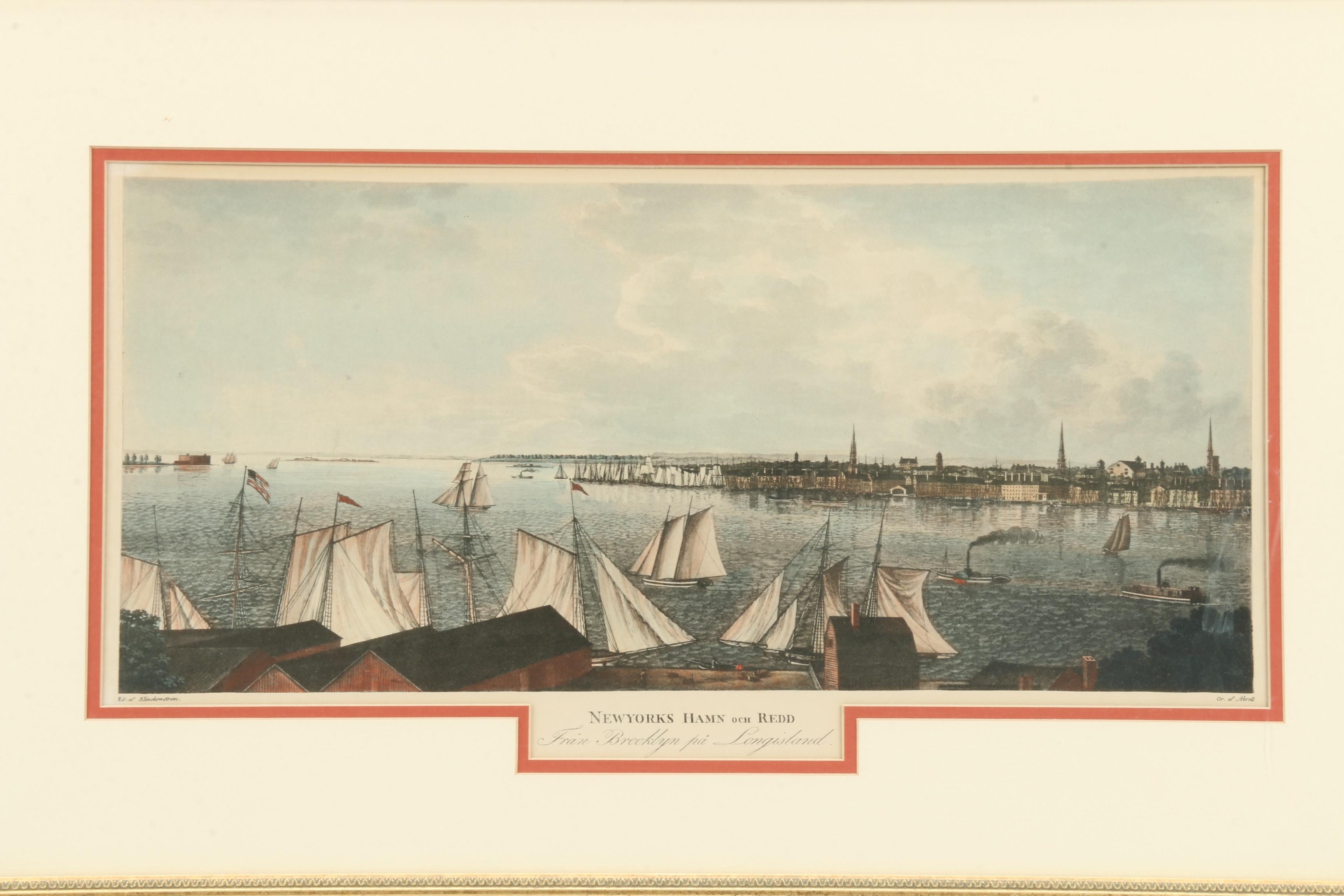 Late 19th Century Hand-Colored Halftone Print "Newyorks Hamn och Redd"