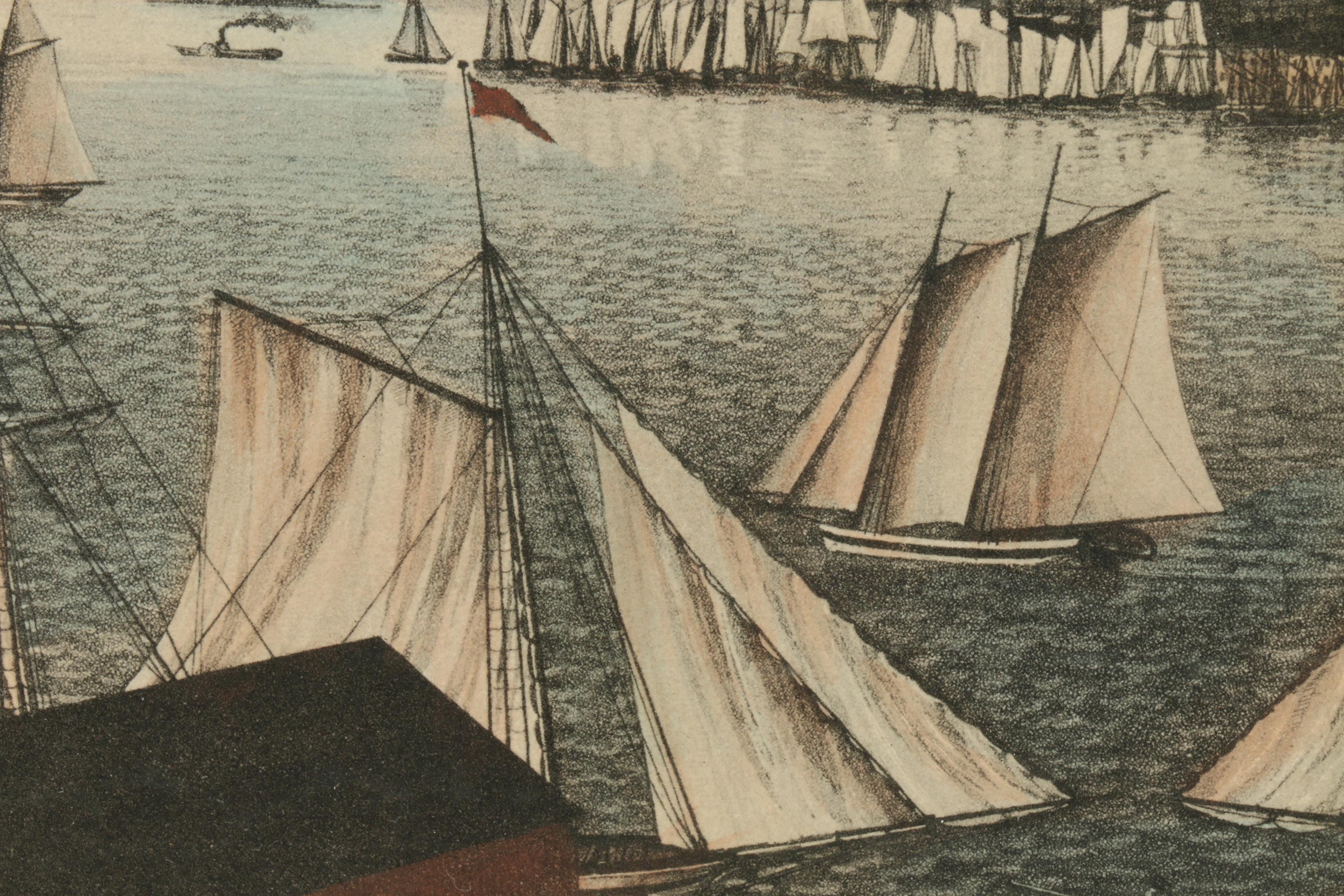 Late 19th Century Hand-Colored Halftone Print "Newyorks Hamn och Redd"