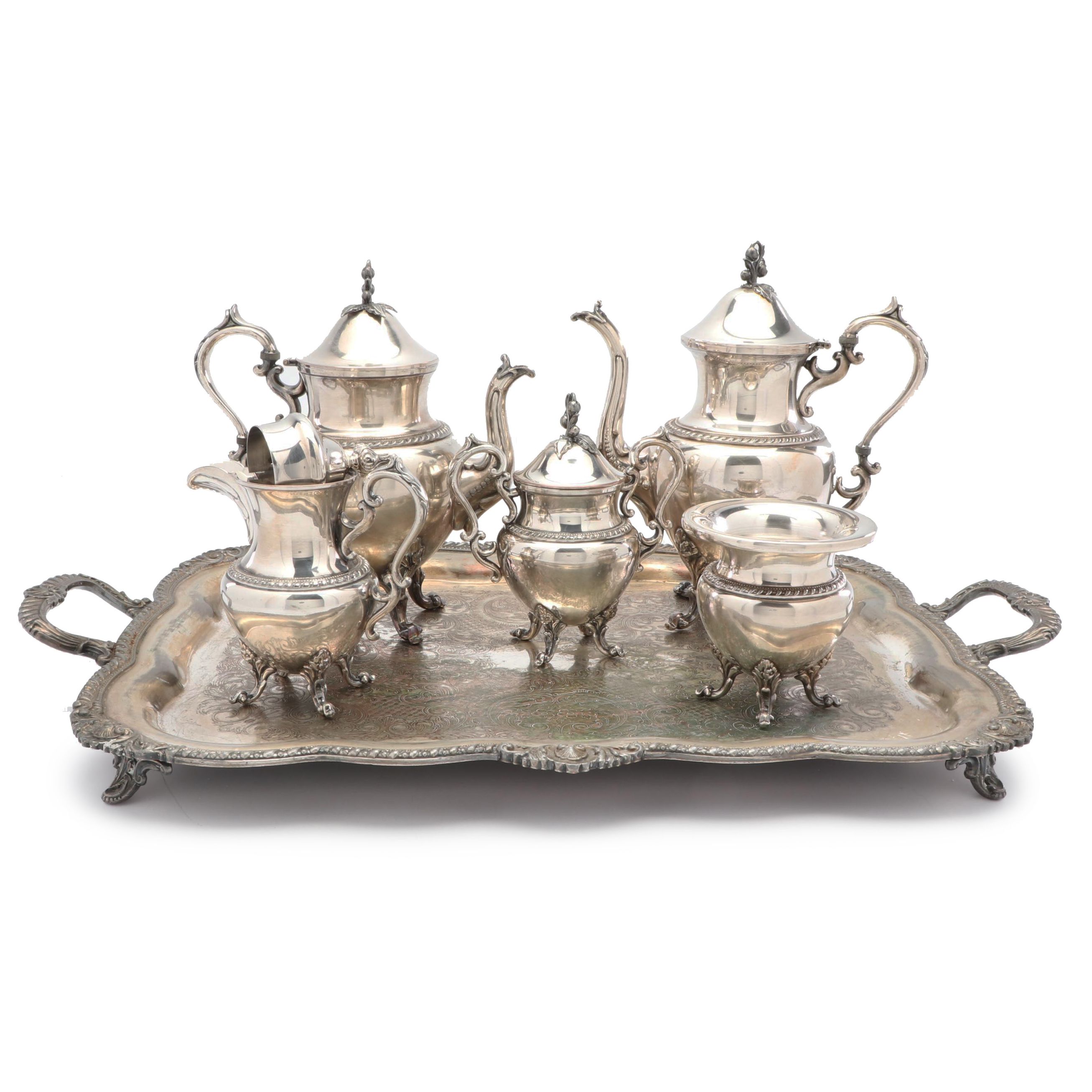 Goldfelder Silver Co. Silver Plate Tea and Coffee Service Set, Mid-Century