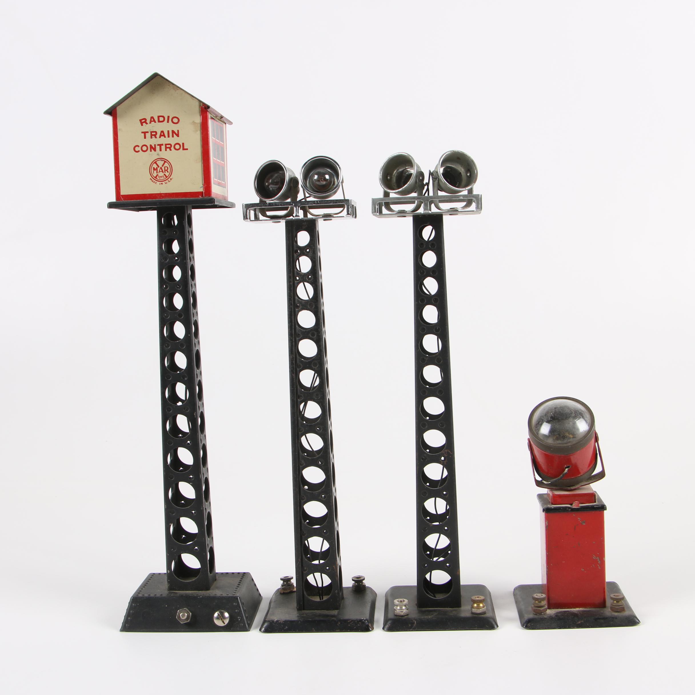Three Vintage Metal Toy Railroad Lights and Control Tower EBTH