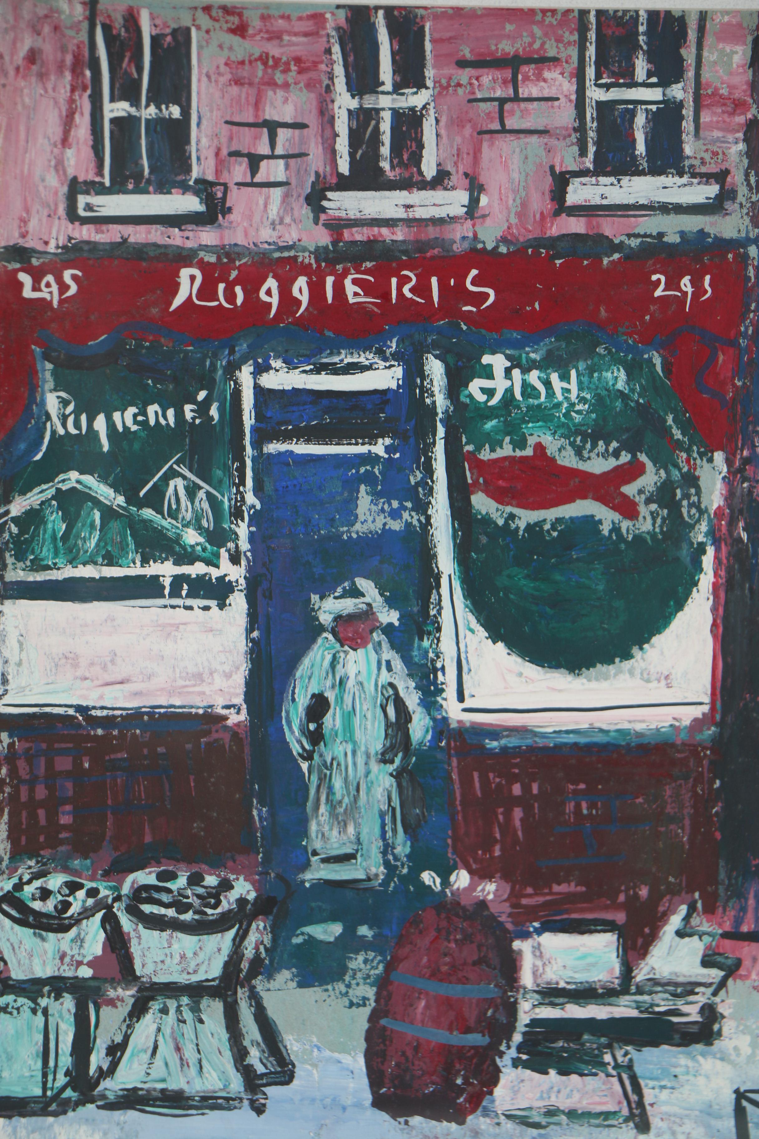 Esther Phillips 1950s Gouache Painting of Greenwich Village Storefront