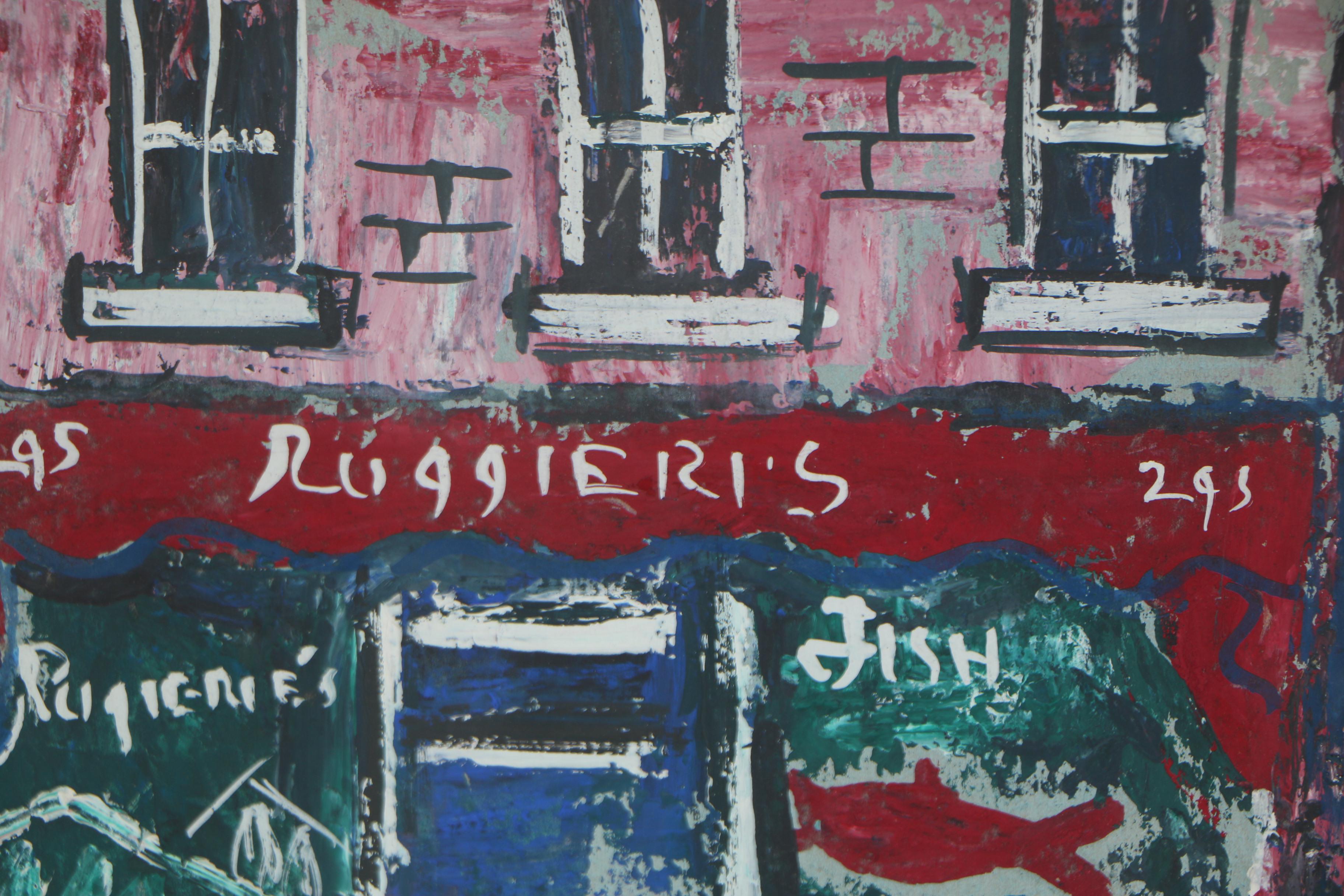 Esther Phillips 1950s Gouache Painting of Greenwich Village Storefront