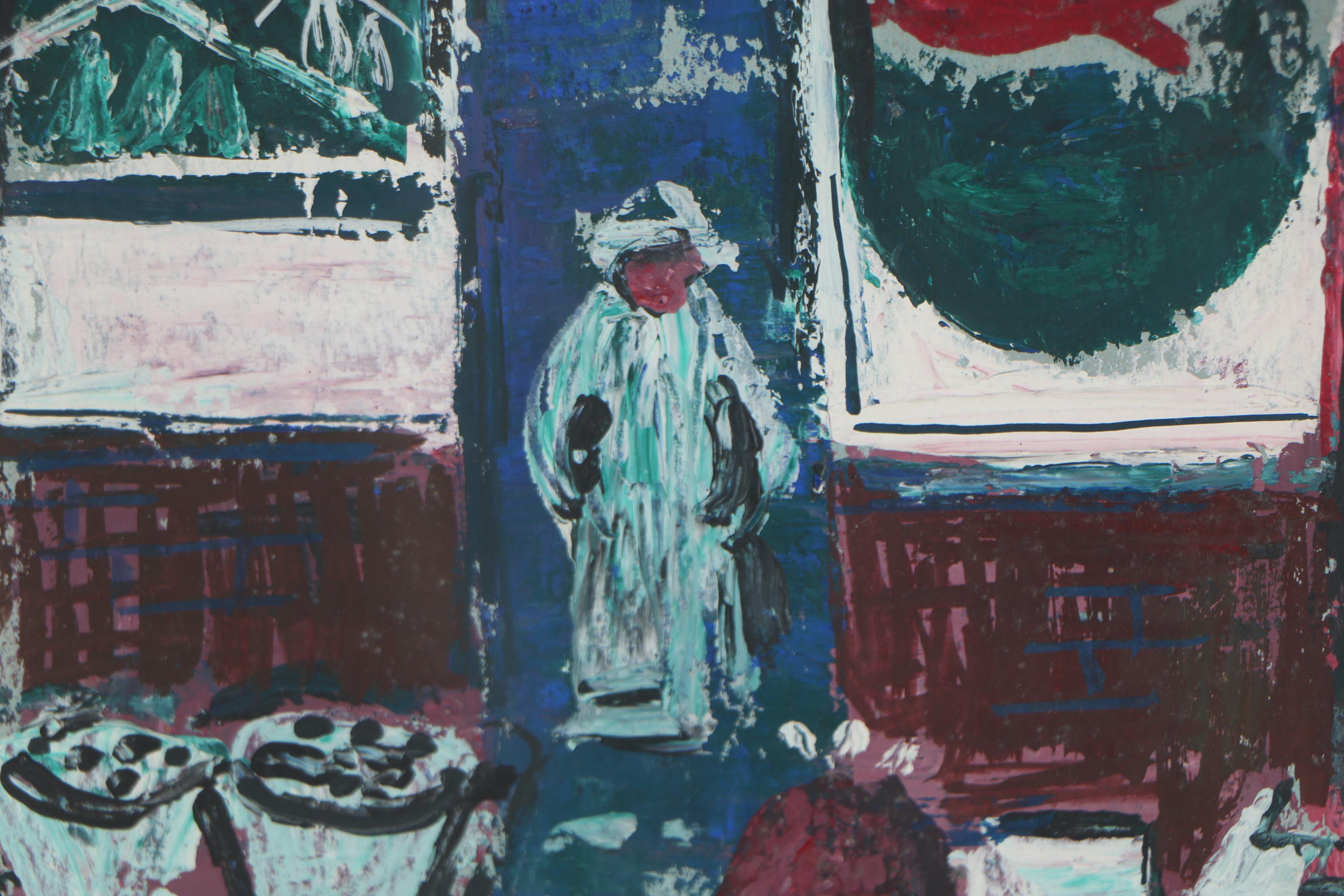 Esther Phillips 1950s Gouache Painting of Greenwich Village Storefront