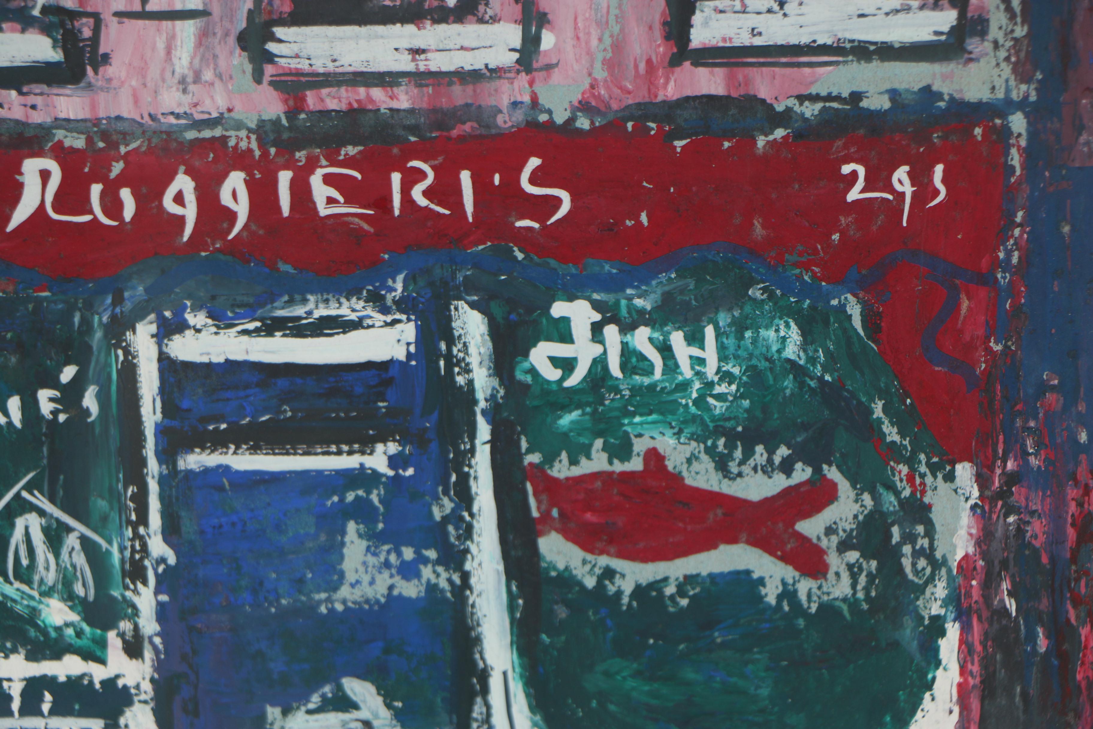 Esther Phillips 1950s Gouache Painting of Greenwich Village Storefront