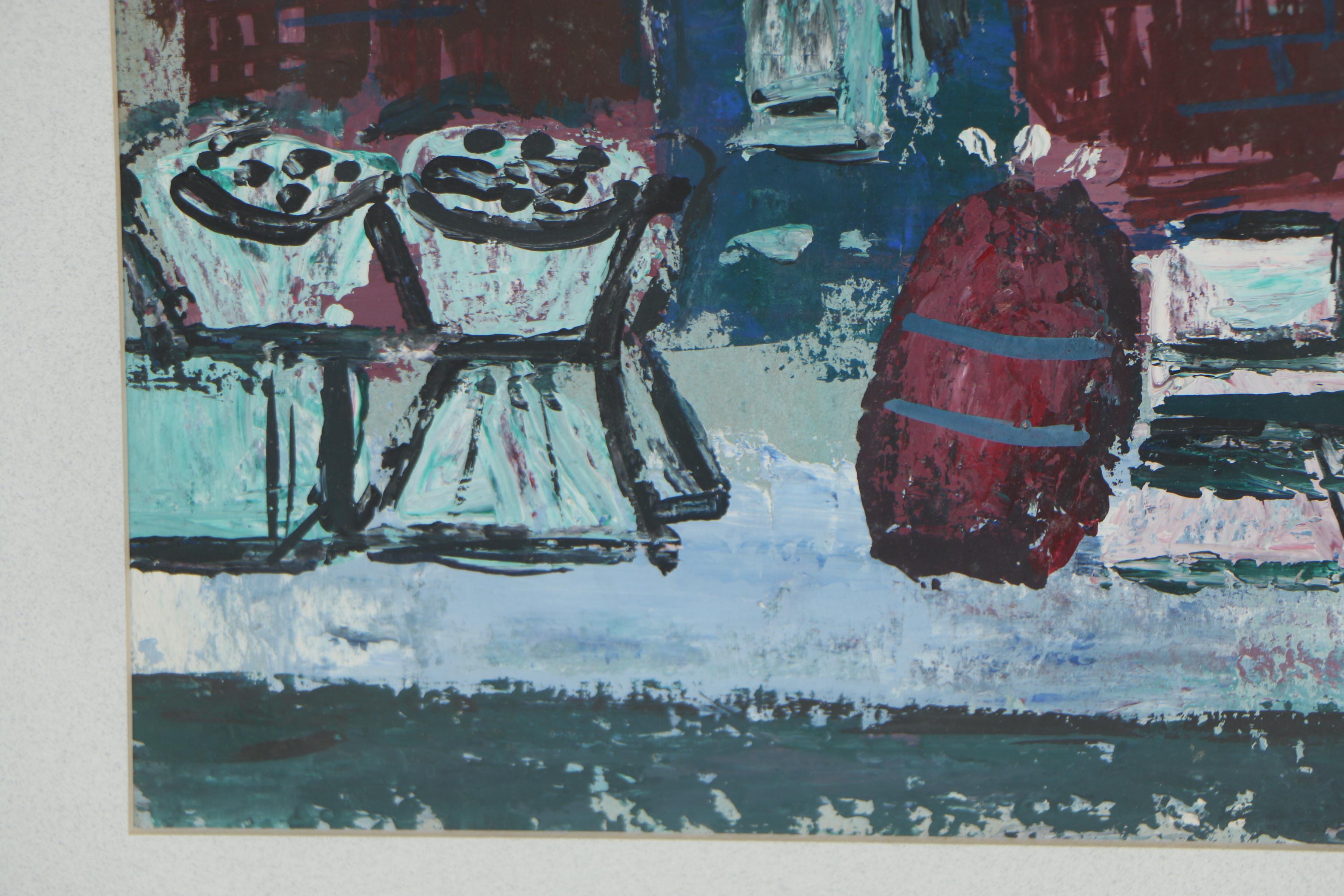 Esther Phillips 1950s Gouache Painting of Greenwich Village Storefront