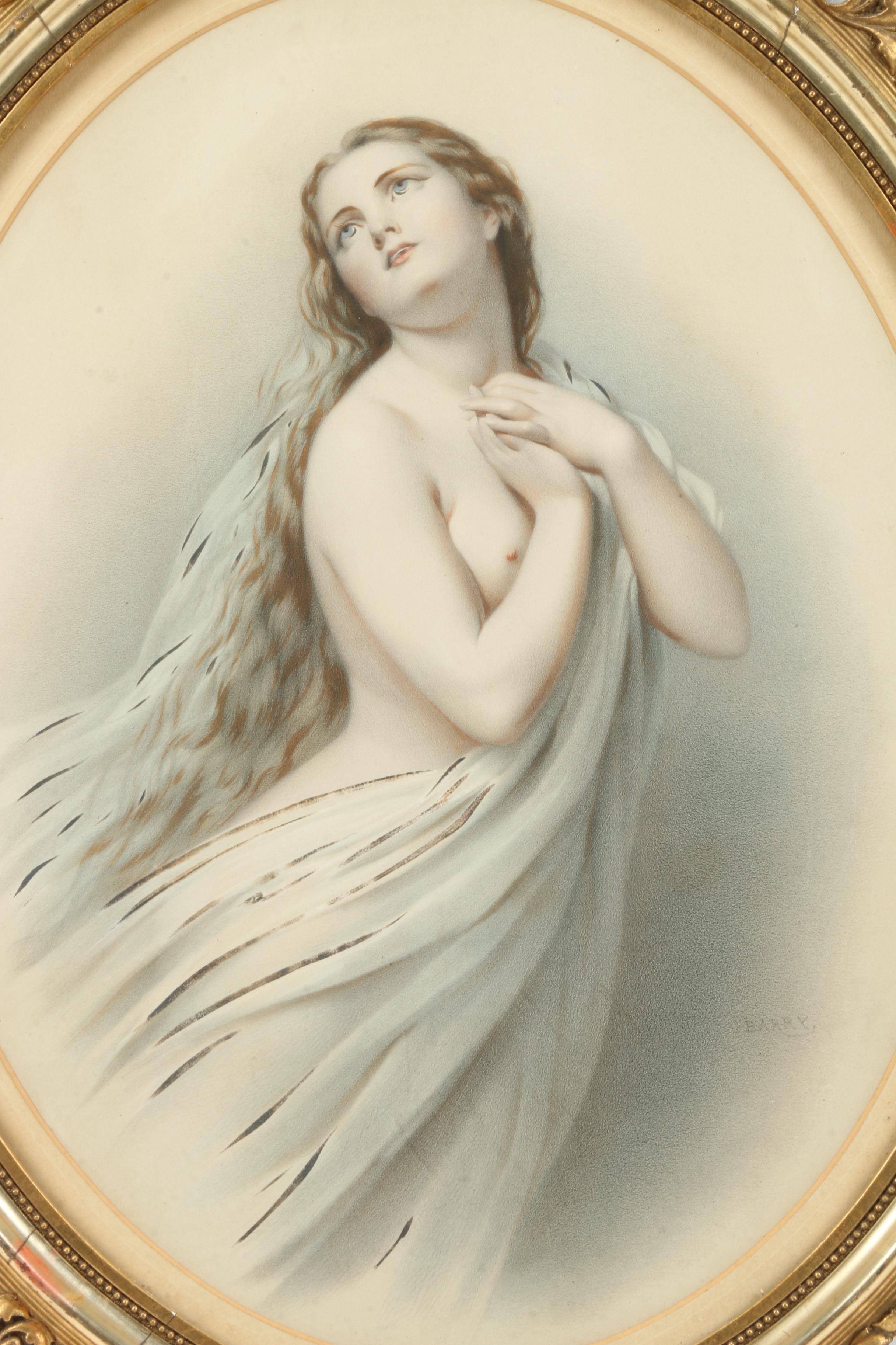 Art Nouveau Nude Hand Colored Etching