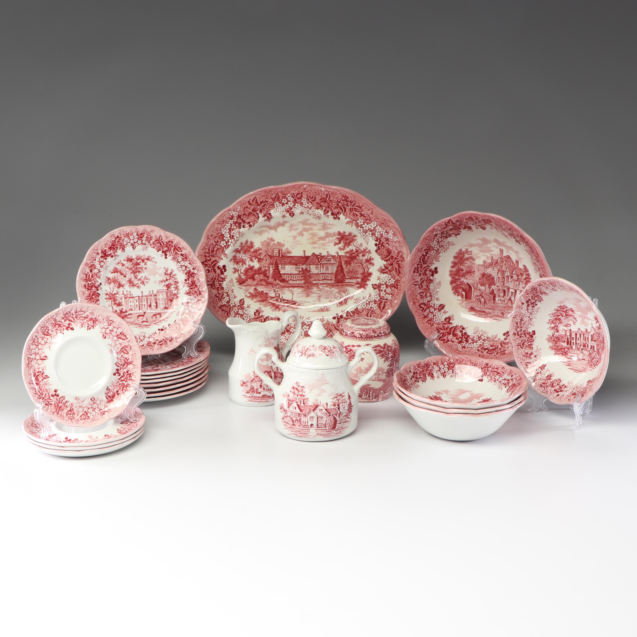 J & G Meakin "Romantic England" Ironstone Dinnerware with Mason's Canister