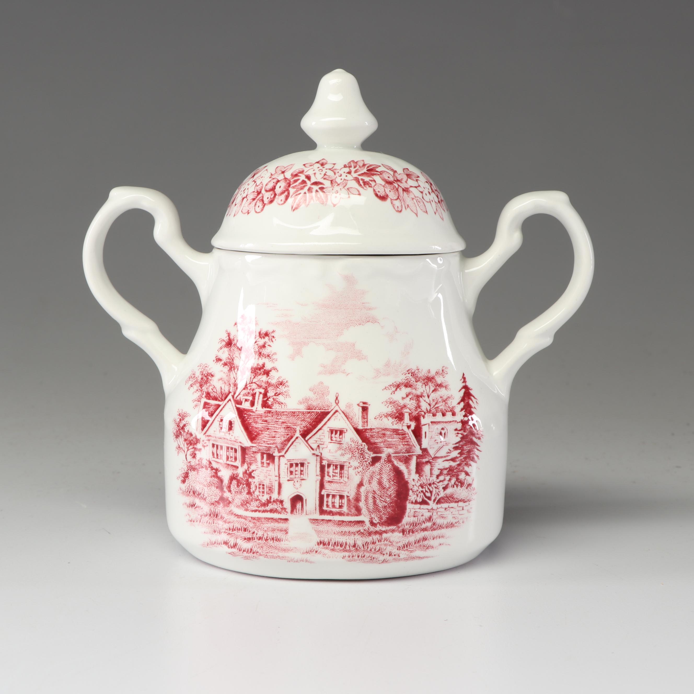 J & G Meakin "Romantic England" Ironstone Dinnerware with Mason's Canister