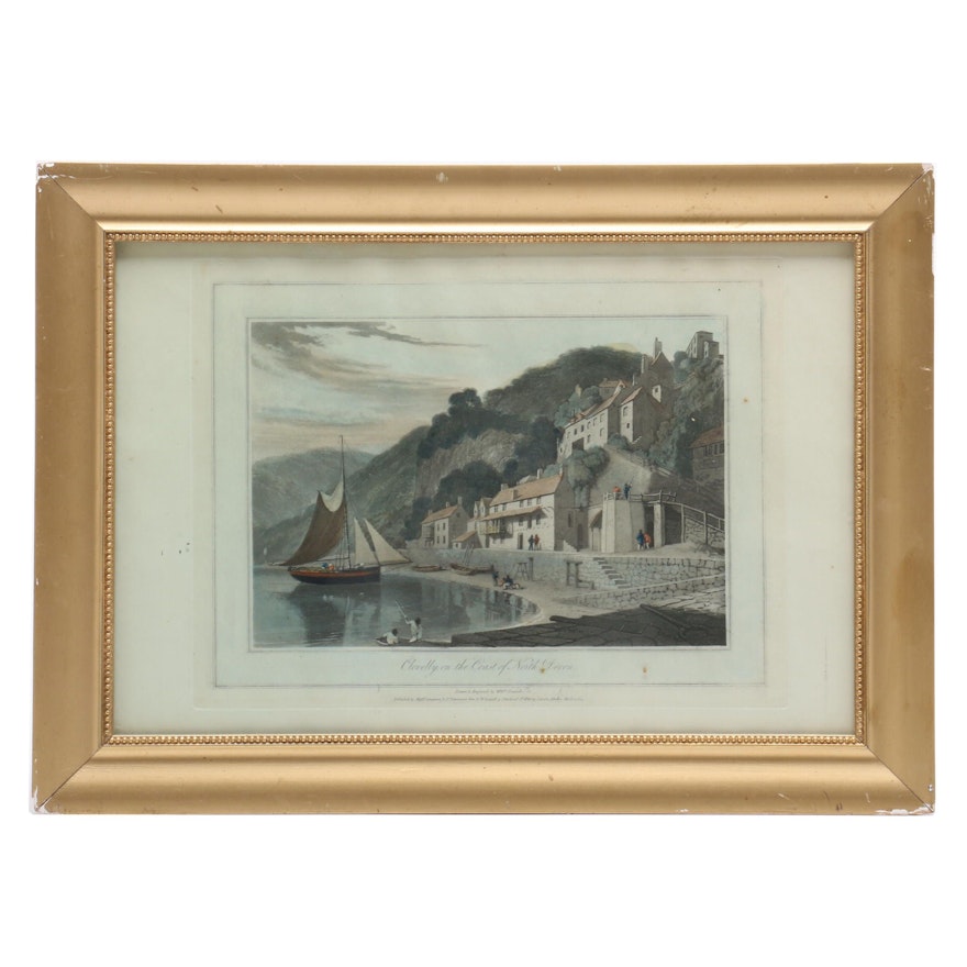 Early 19th Century Engraving "Covelly on the Coast of North Devon"