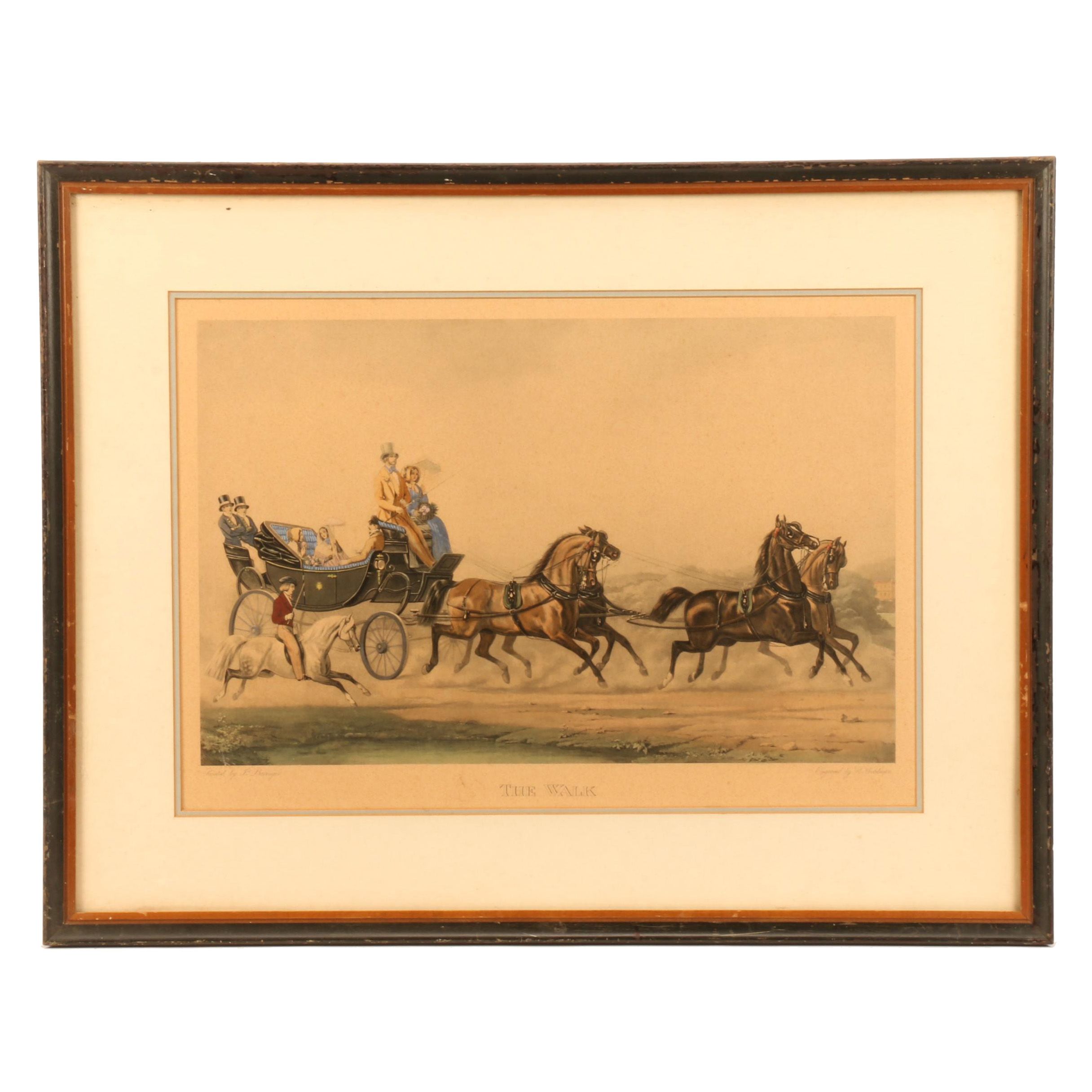 Richard Woodman Hand-colored Lithograph after James Barenger "The Walk"