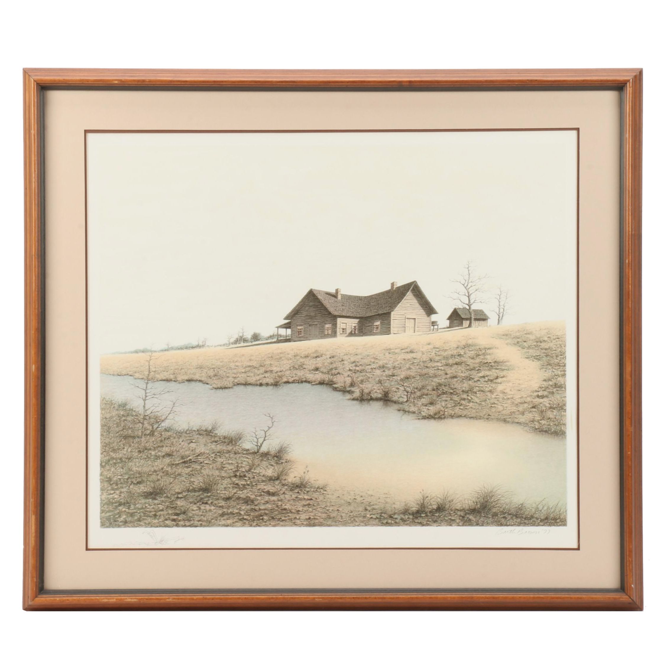 Butler Brown 1977 Color Lithograph "The Old Georgia Farmhouse"