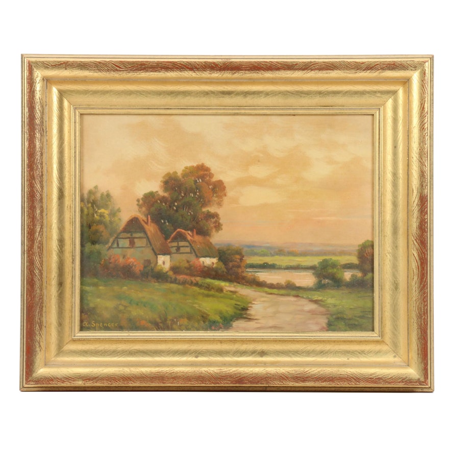 Augustus Spencer Oil Painting "Birmingham Cottages"