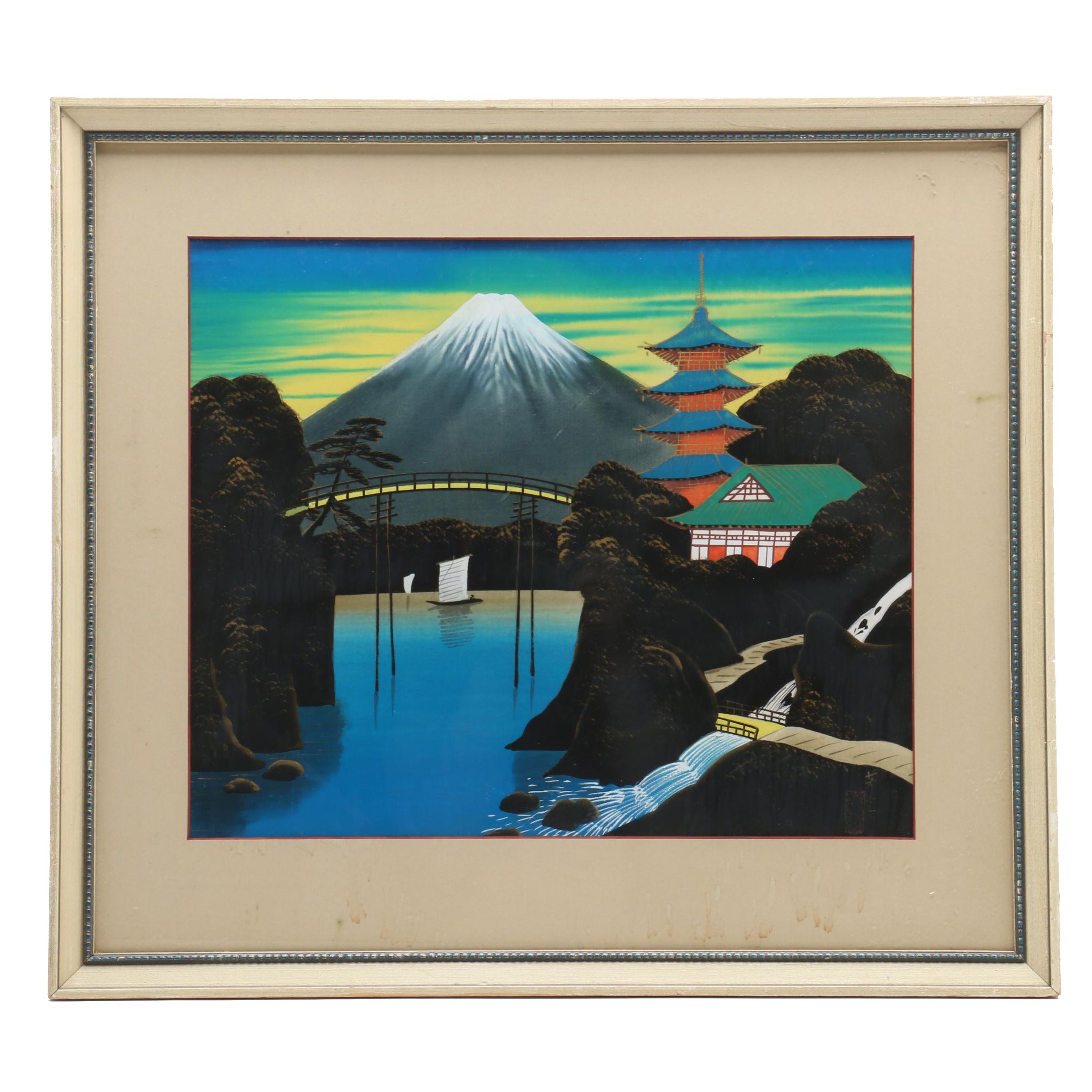 Yoshimitsu Mixed Media Painting of Japanese Landscape