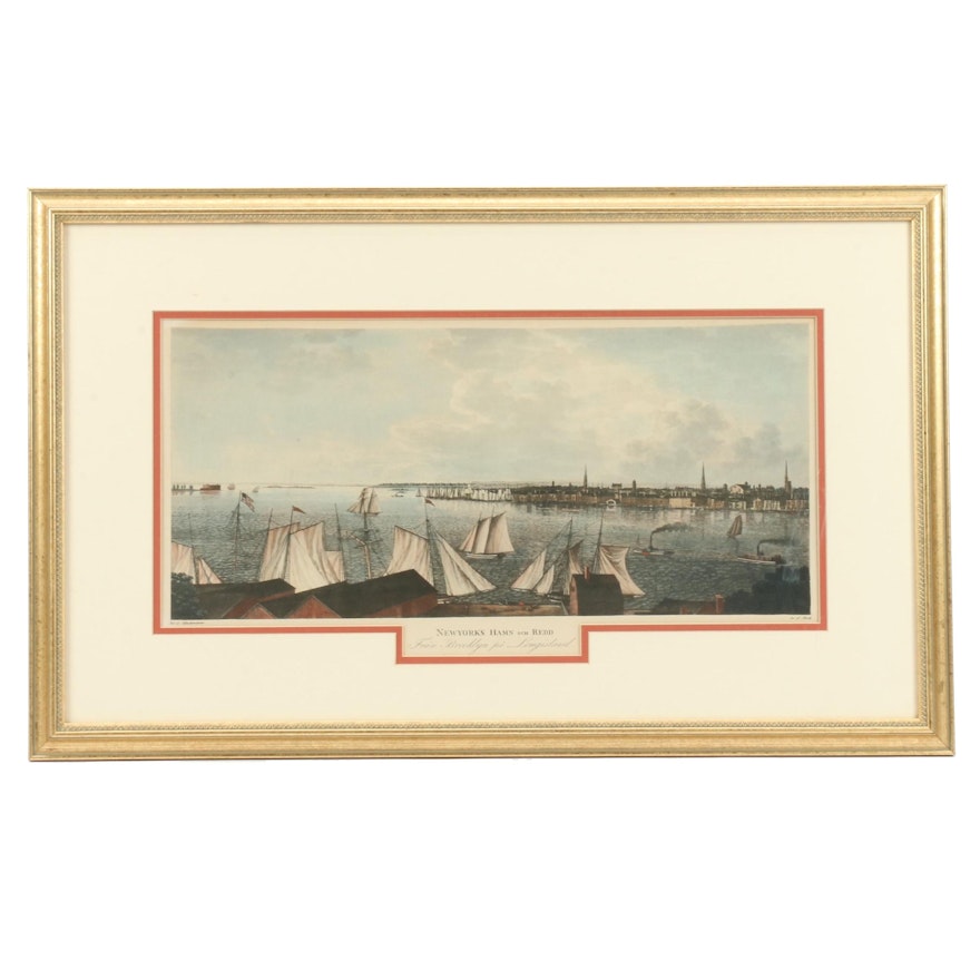 Late 19th Century Hand-Colored Halftone Print "Newyorks Hamn och Redd"