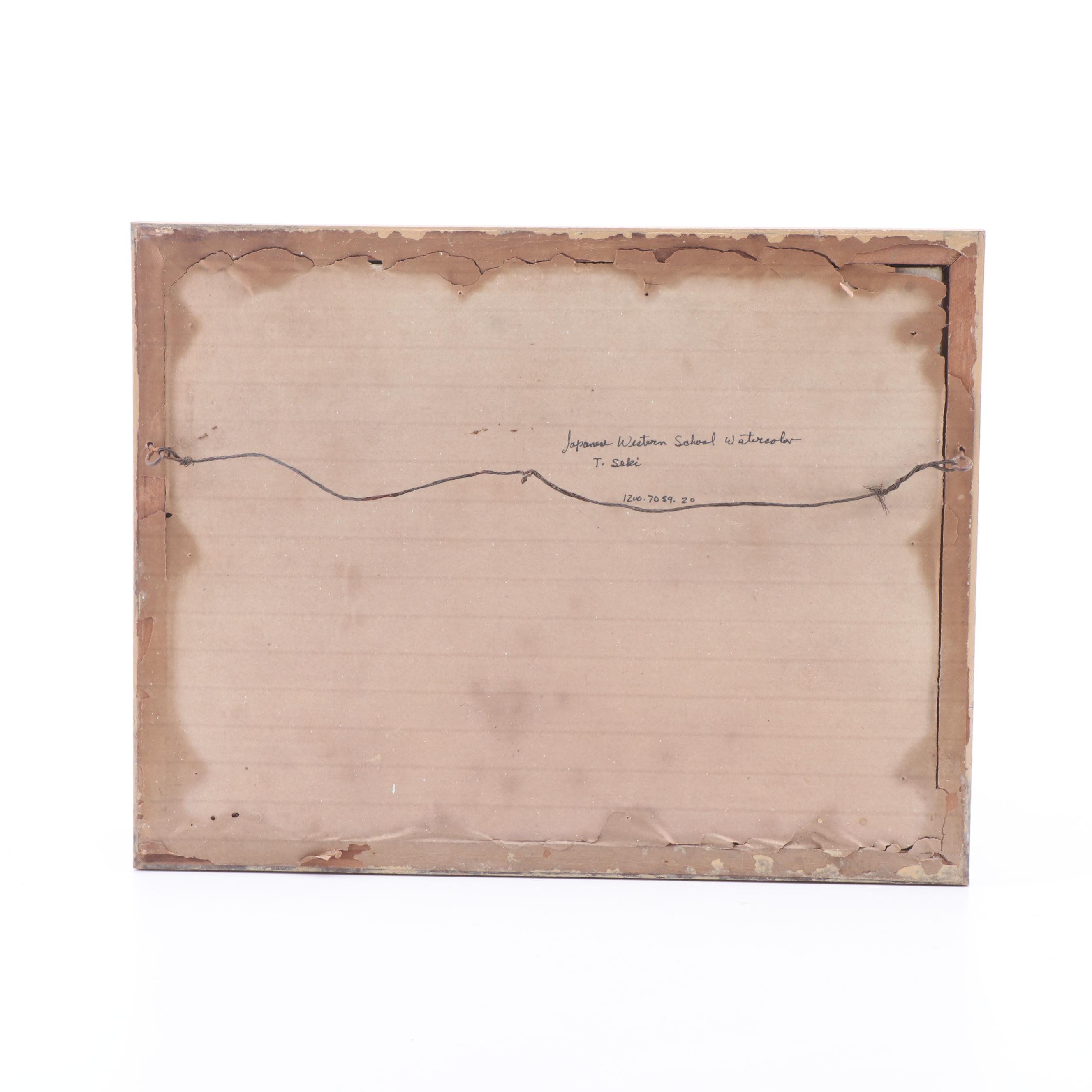 K. Seki Japanese Village Scene Watercolor Painting