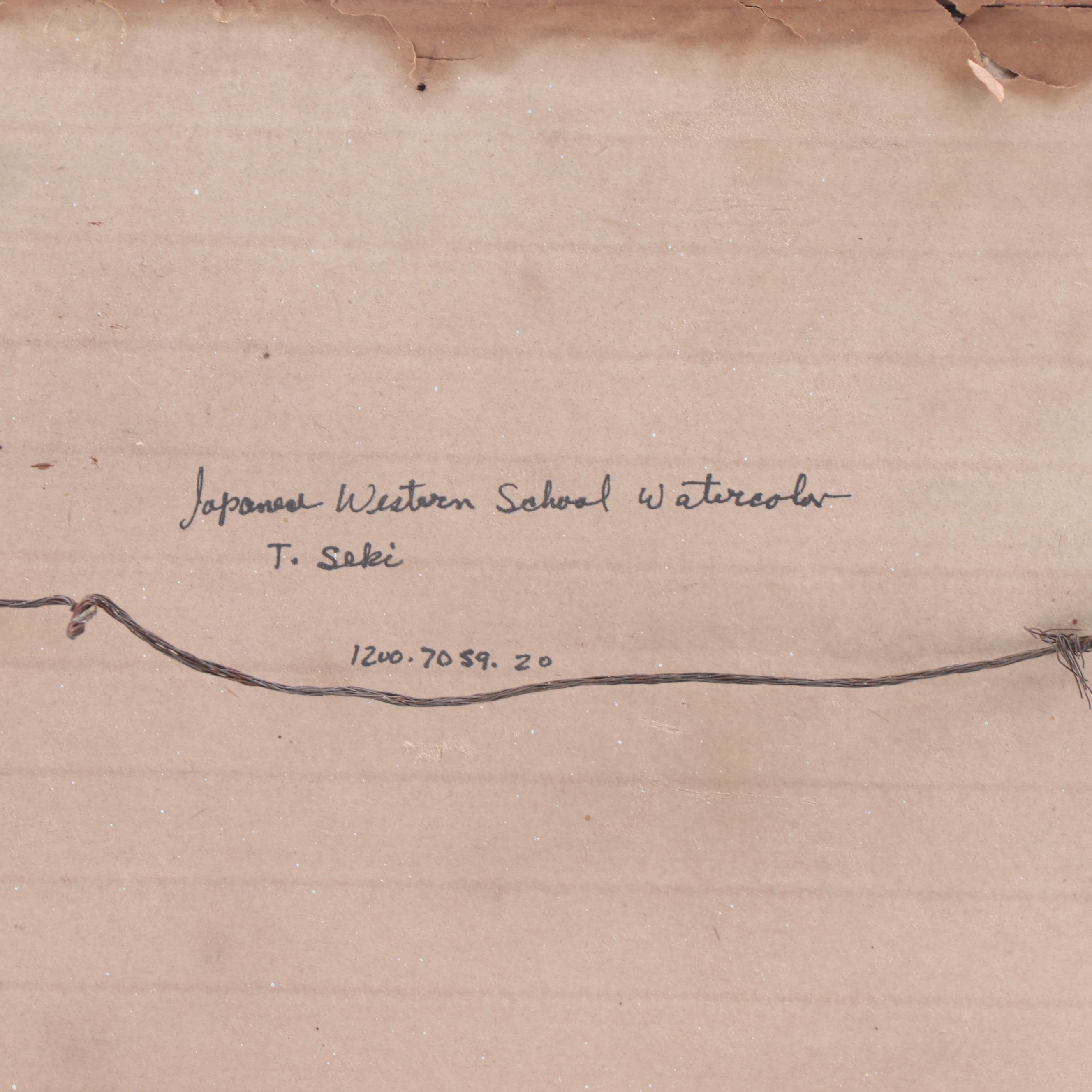 K. Seki Japanese Village Scene Watercolor Painting