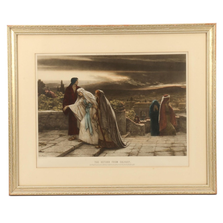 Hand-colored Lithograph after Herber Schmalz "The Return From Calvary"