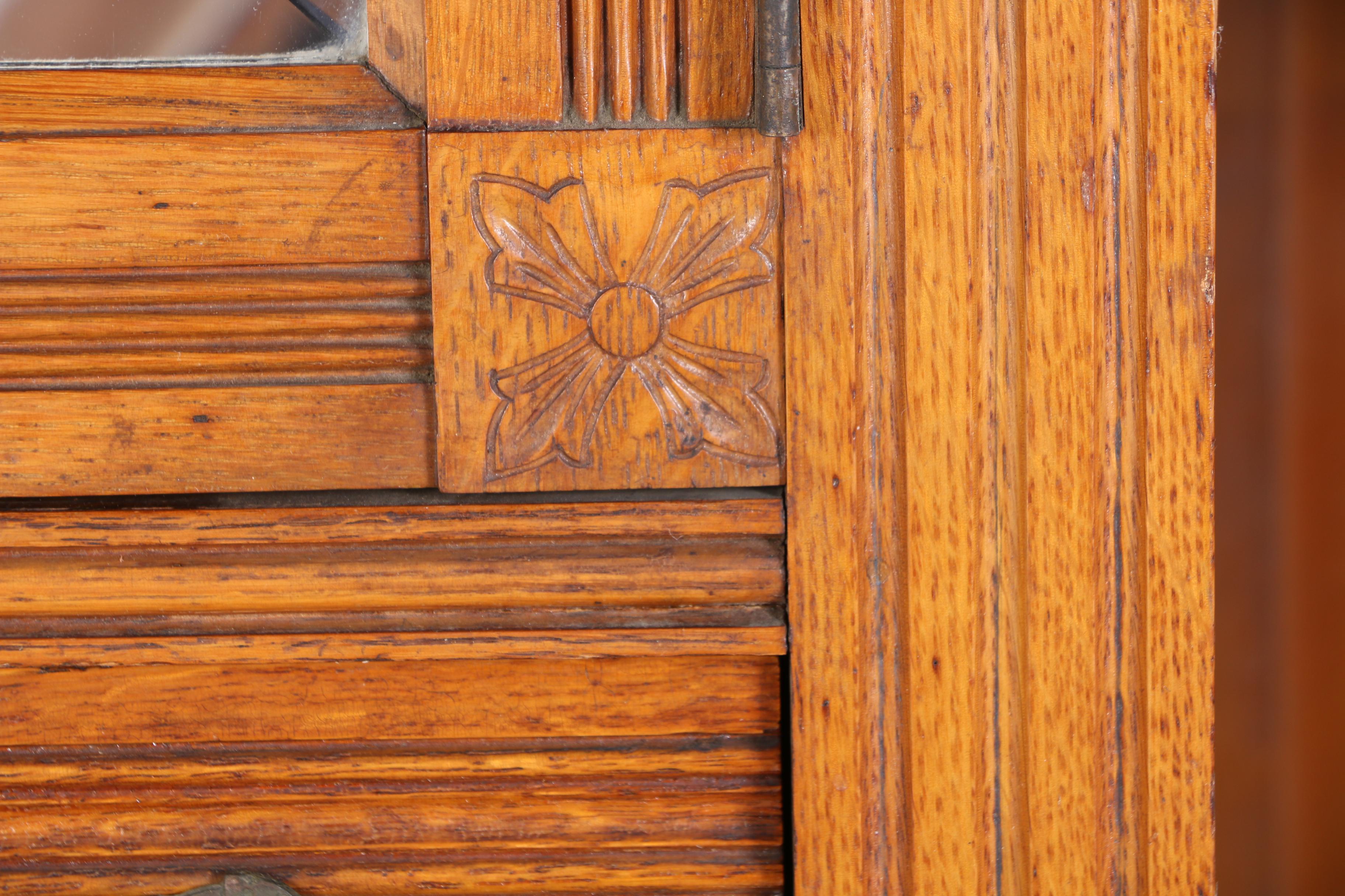 Victorian Carved Oak Double Side-By-Side Secretary Bookcase, Late 19th Century