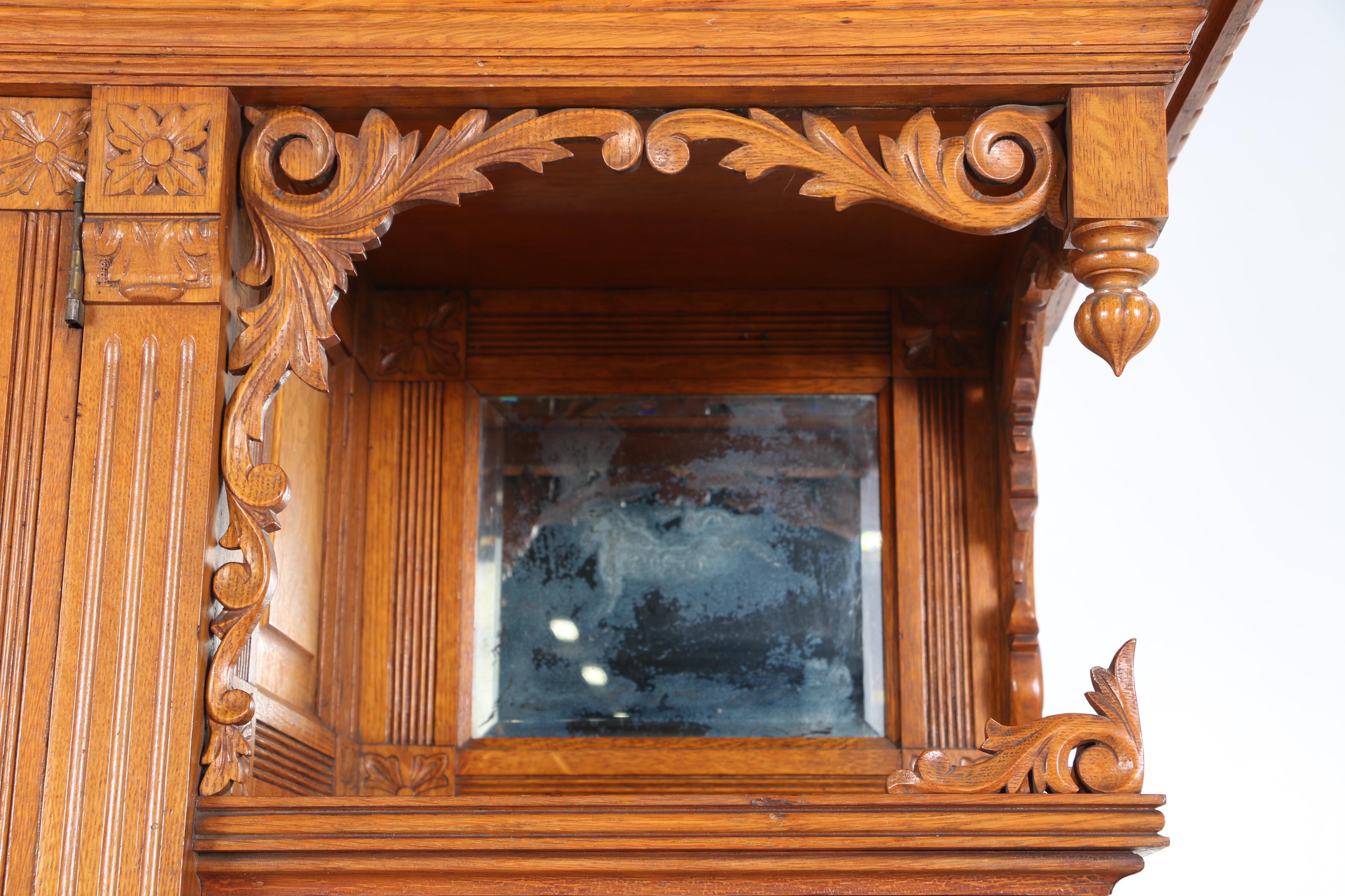 Victorian Carved Oak Double Side-By-Side Secretary Bookcase, Late 19th Century