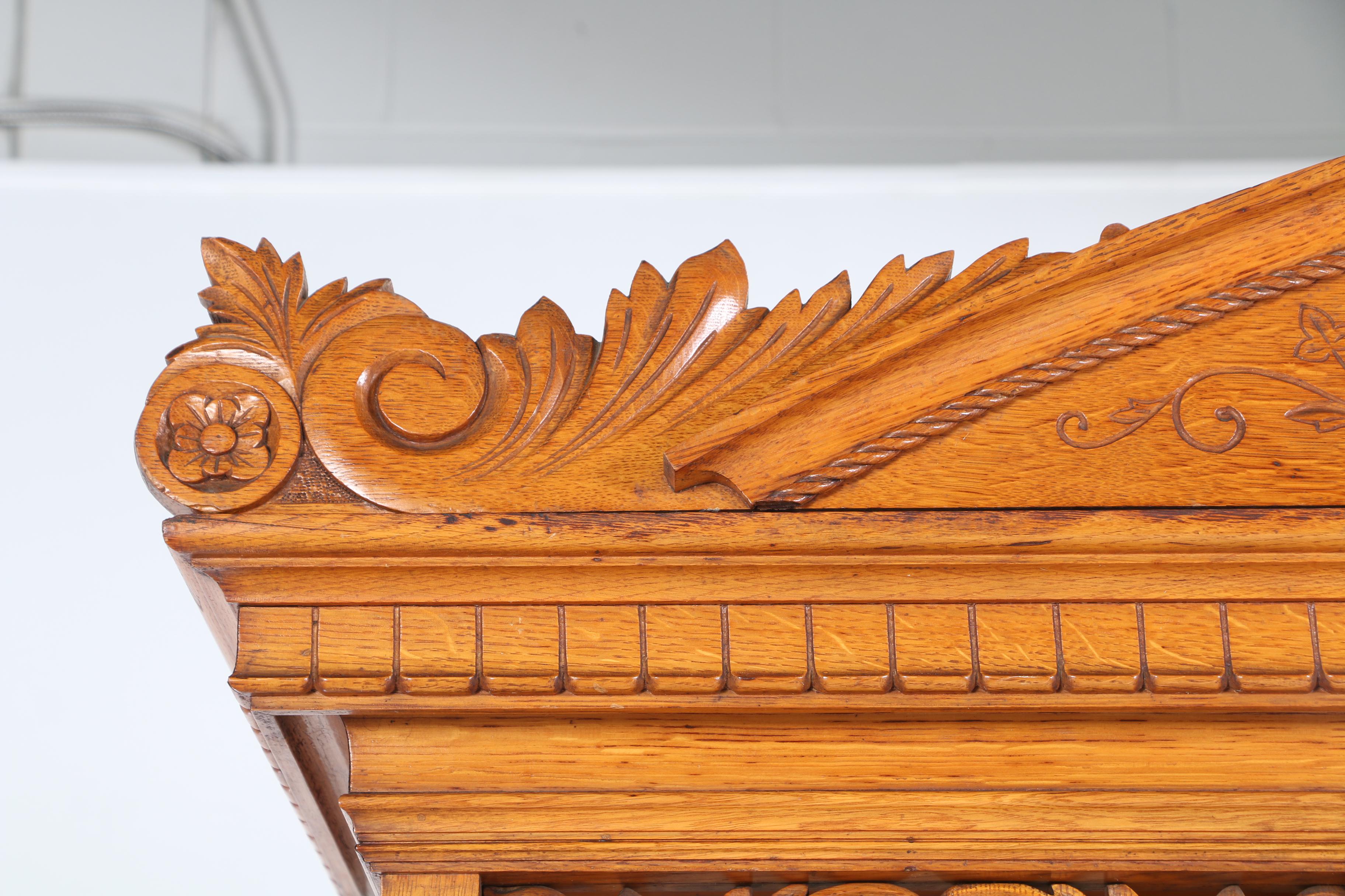 Victorian Carved Oak Double Side-By-Side Secretary Bookcase, Late 19th Century