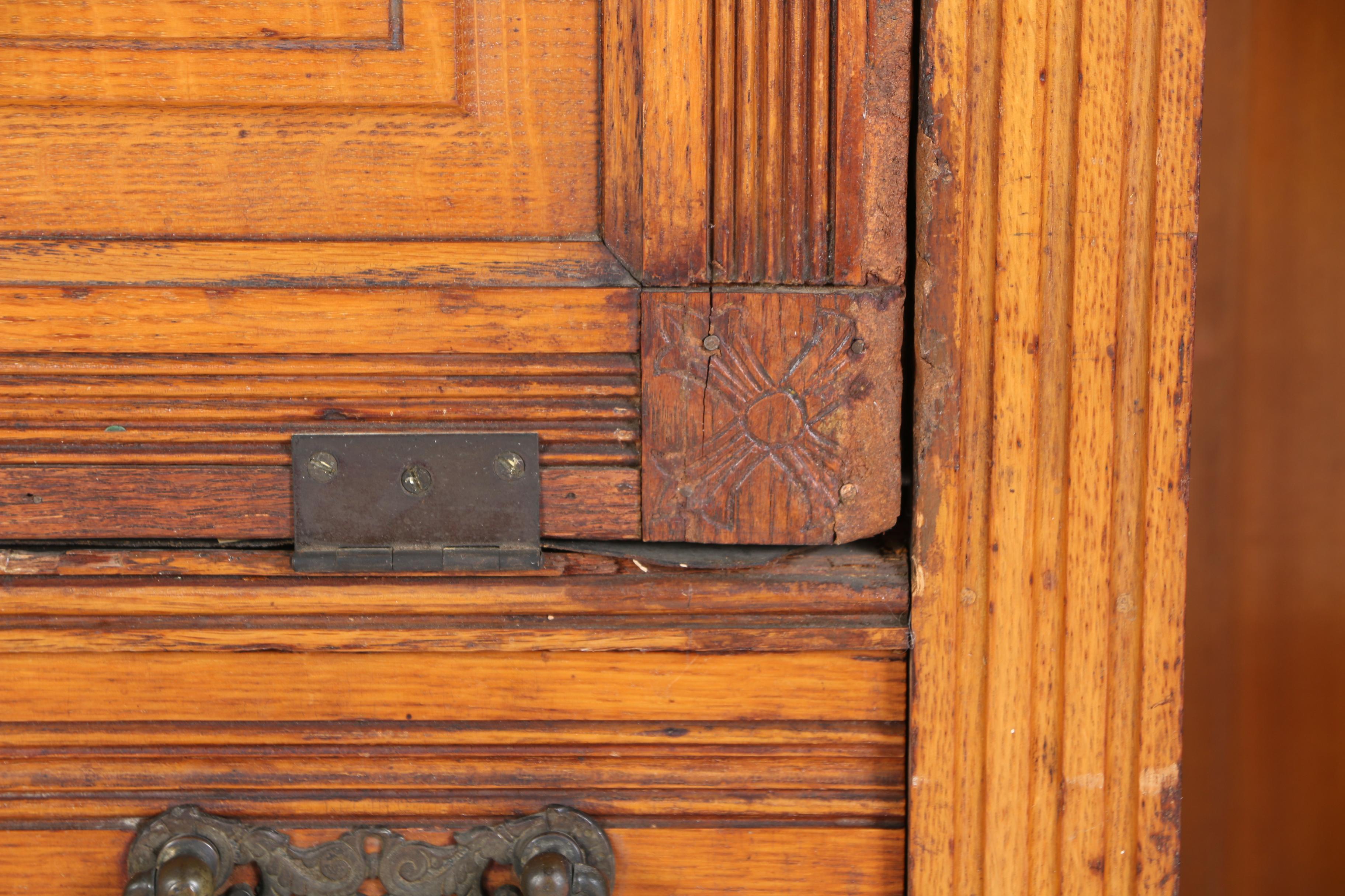 Victorian Carved Oak Double Side-By-Side Secretary Bookcase, Late 19th Century