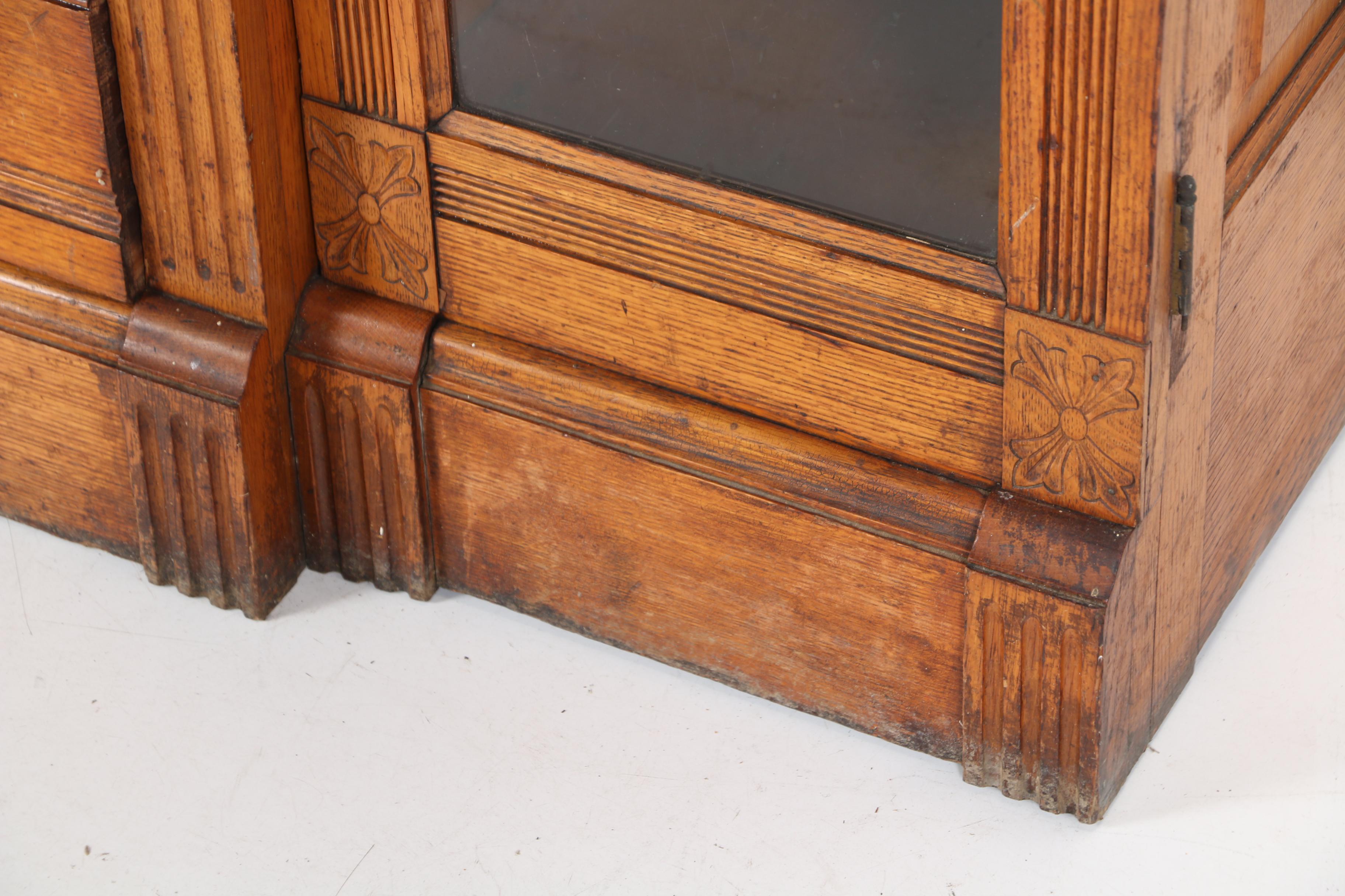 Victorian Carved Oak Double Side-By-Side Secretary Bookcase, Late 19th Century