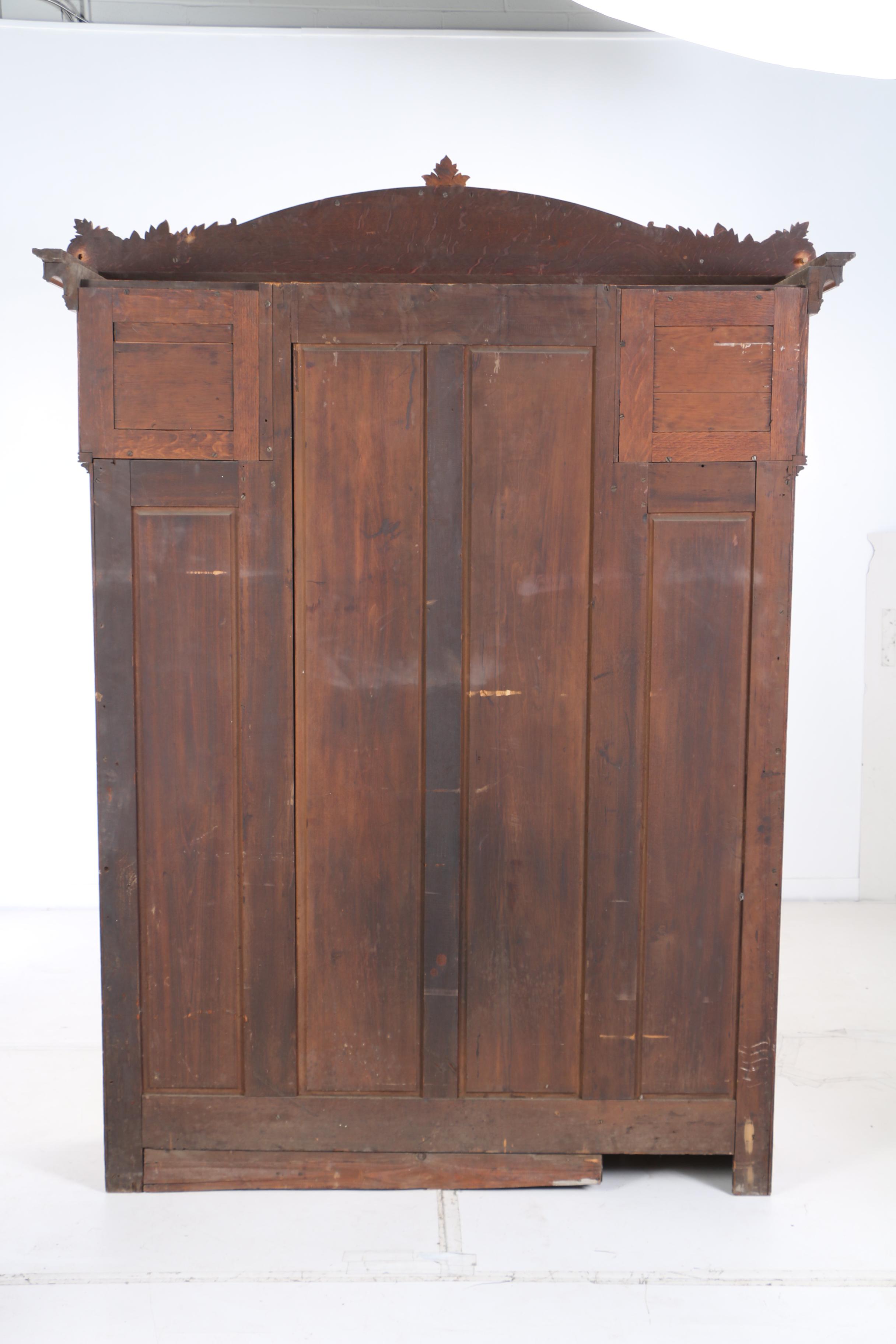 Victorian Carved Oak Double Side-By-Side Secretary Bookcase, Late 19th Century