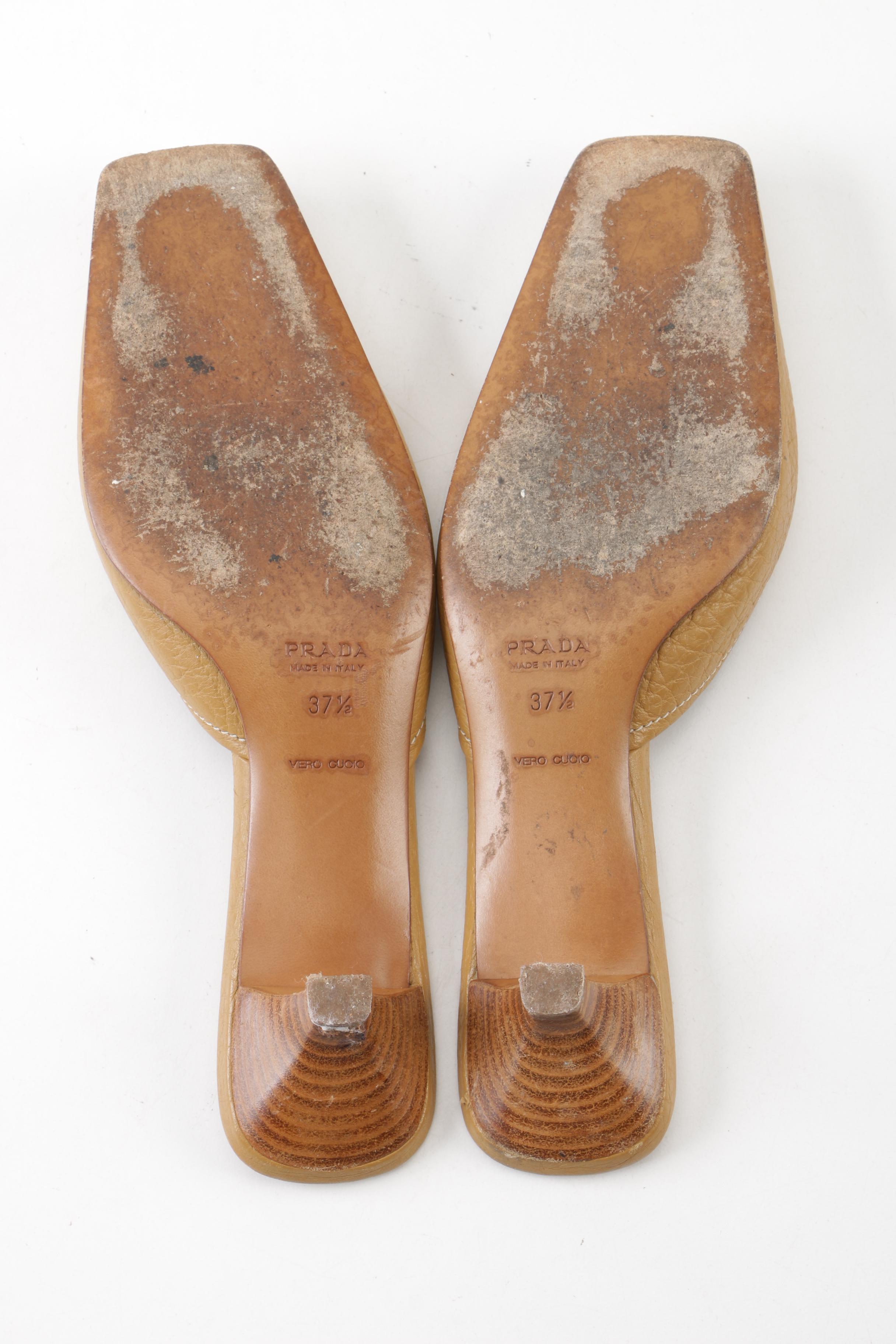 Prada Tan Leather Tassel Mules, Made in Italy