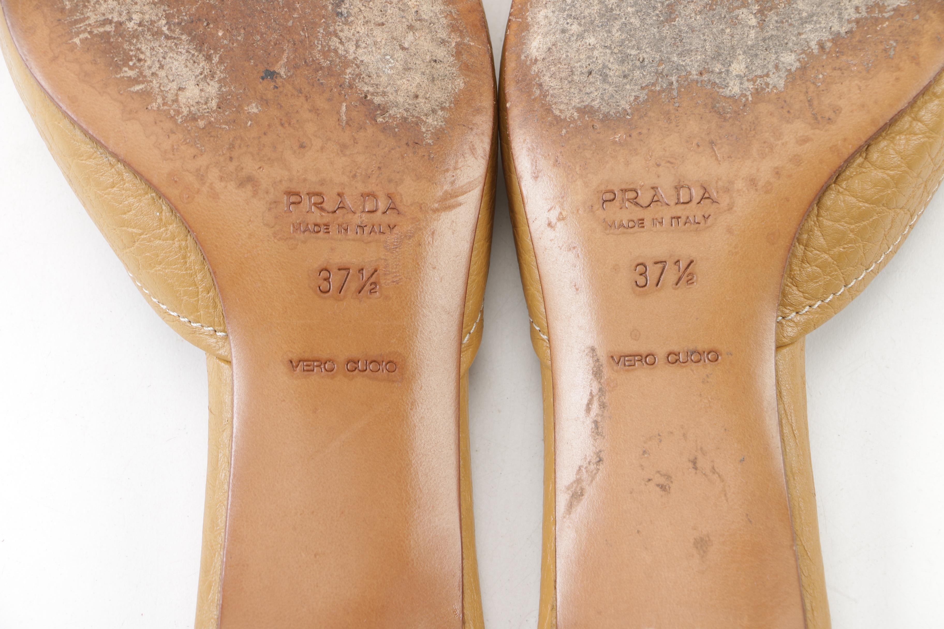 Prada Tan Leather Tassel Mules, Made in Italy