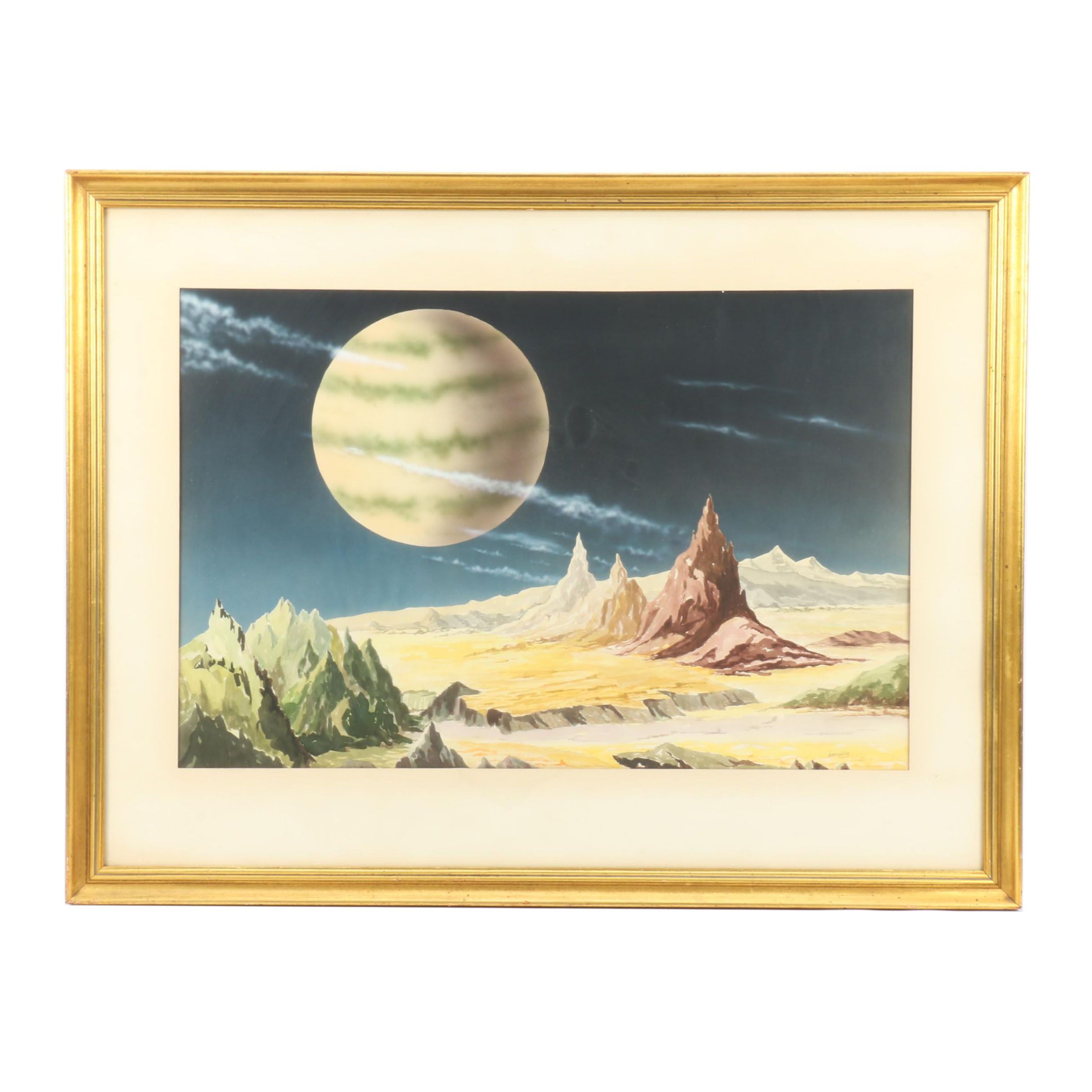 James Keller Watercolor Painting of Surreal Landscape