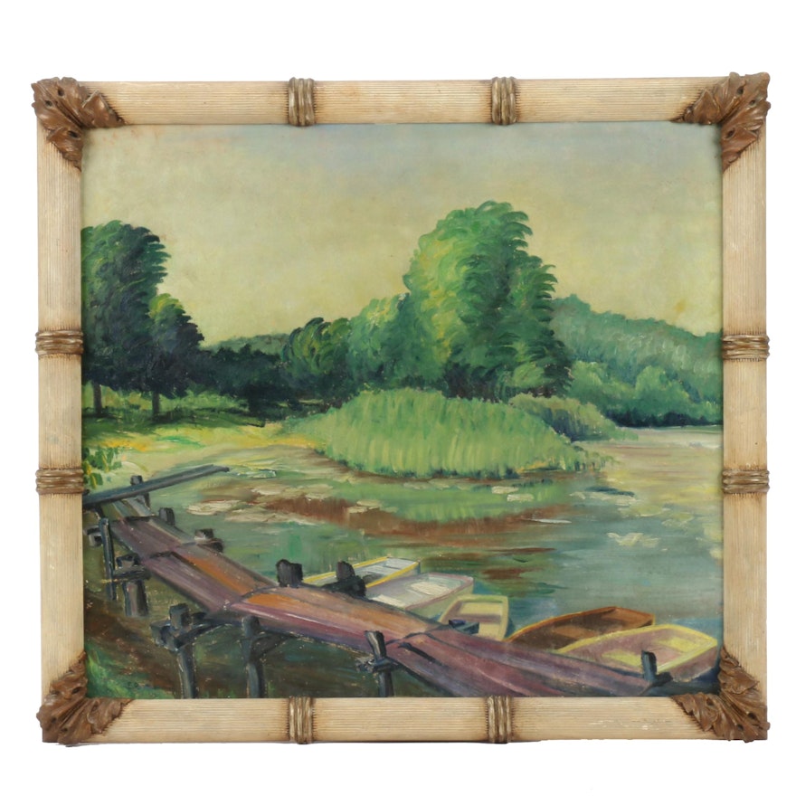 20th Century Oil Painting "Delaware Lake"